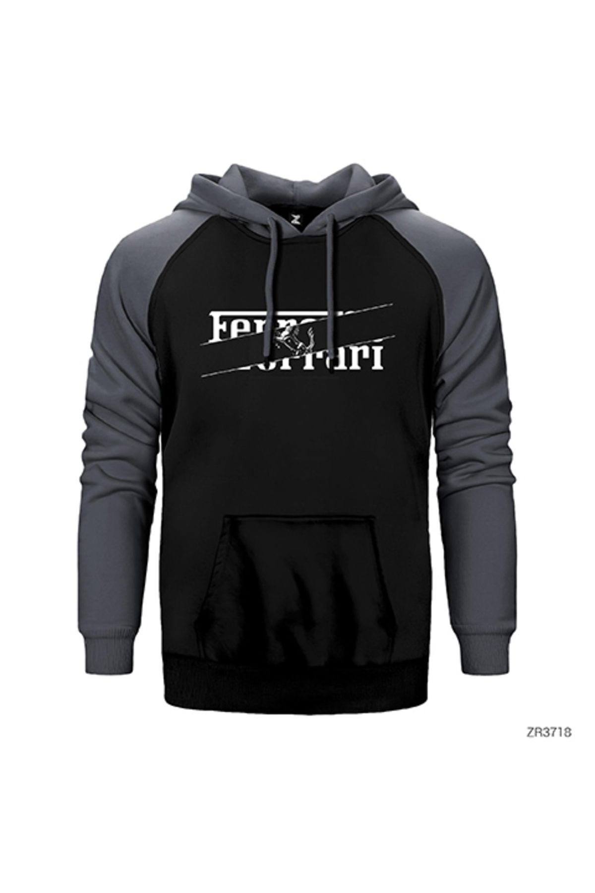 Z zepplin Ferari Incision Gri Renk Reglan Kol Kapşonlu Sweatshirt