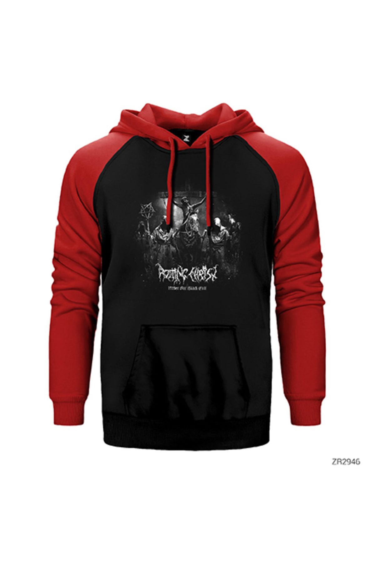 Z zepplin Rotting Christ Under Our Clack Cult Kırmızı Renk Reglan Kol Kapşonlu Sweatshirt