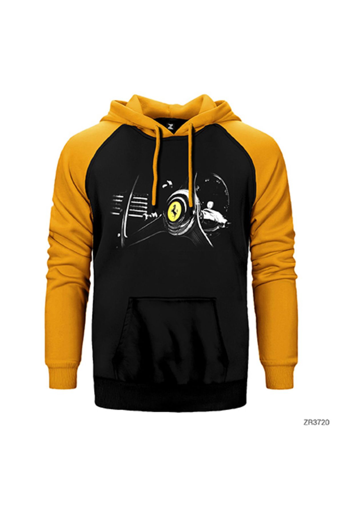 Z zepplin Ferari Steering Wheel Sarı Renk Reglan Kol Kapşonlu Sweatshirt