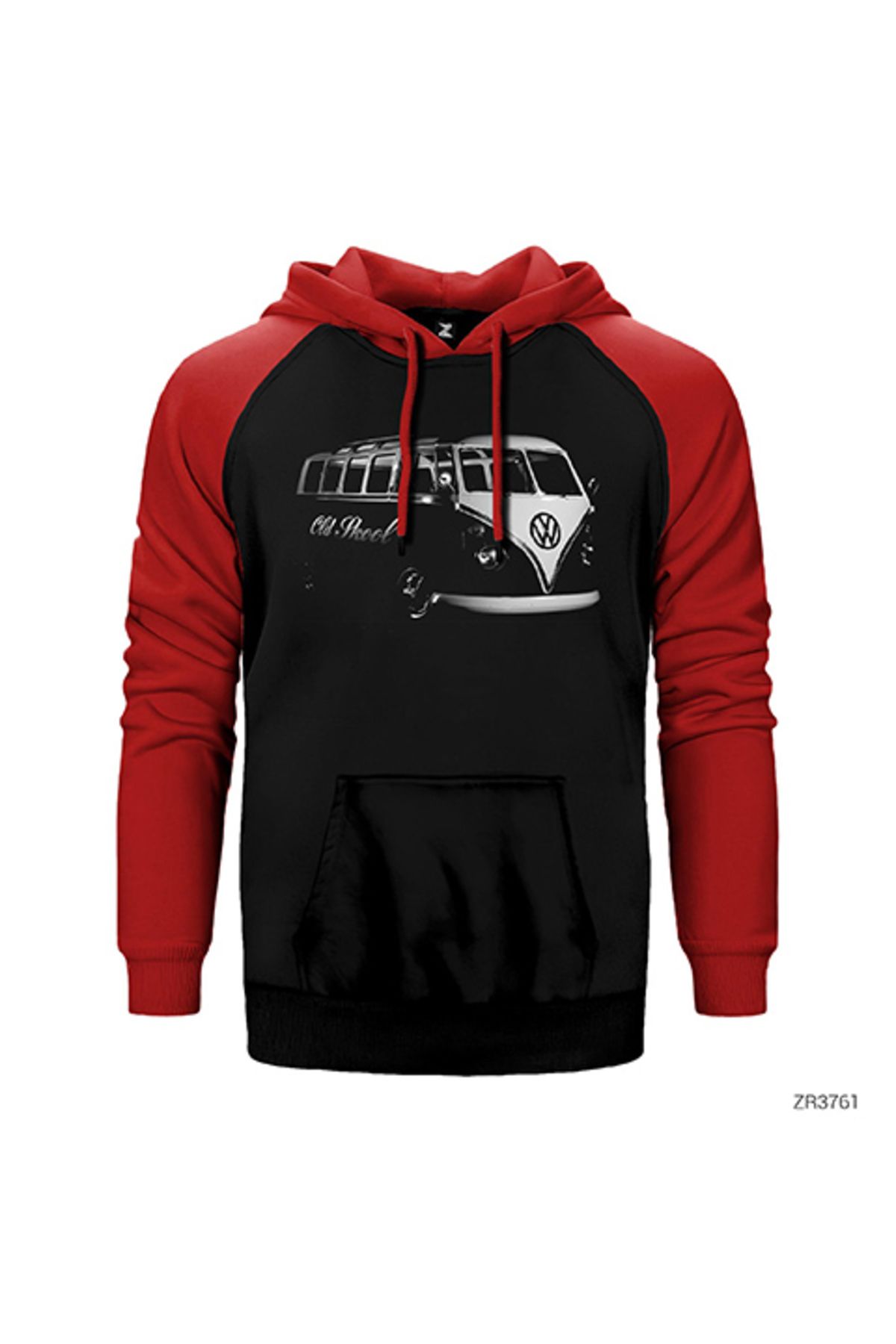 Z zepplin Volkswagen Bus Kırmızı Renk Reglan Kol Kapşonlu Sweatshirt