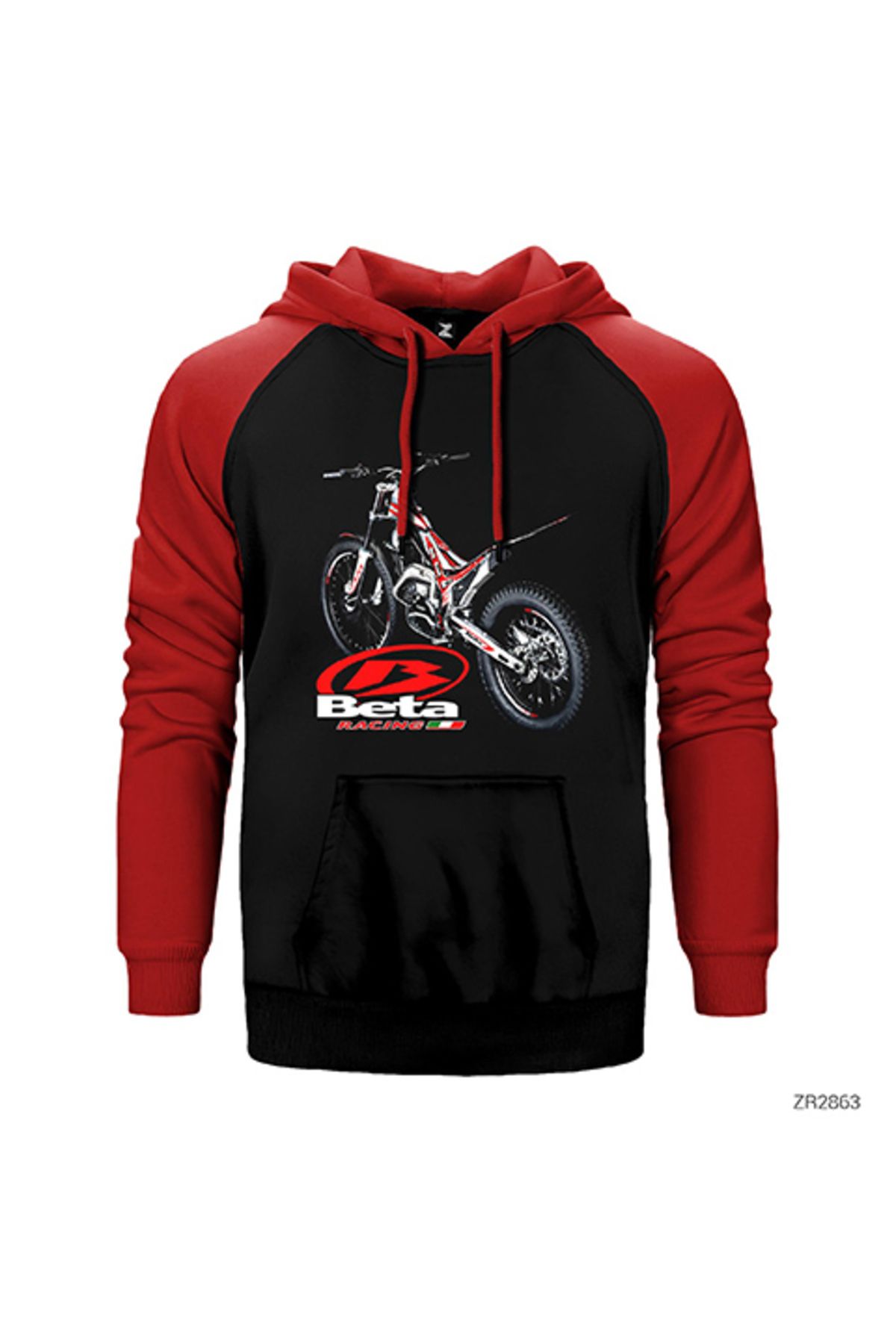 Z zepplin Beta Racing Kırmızı Renk Reglan Kol Kapşonlu Sweatshirt