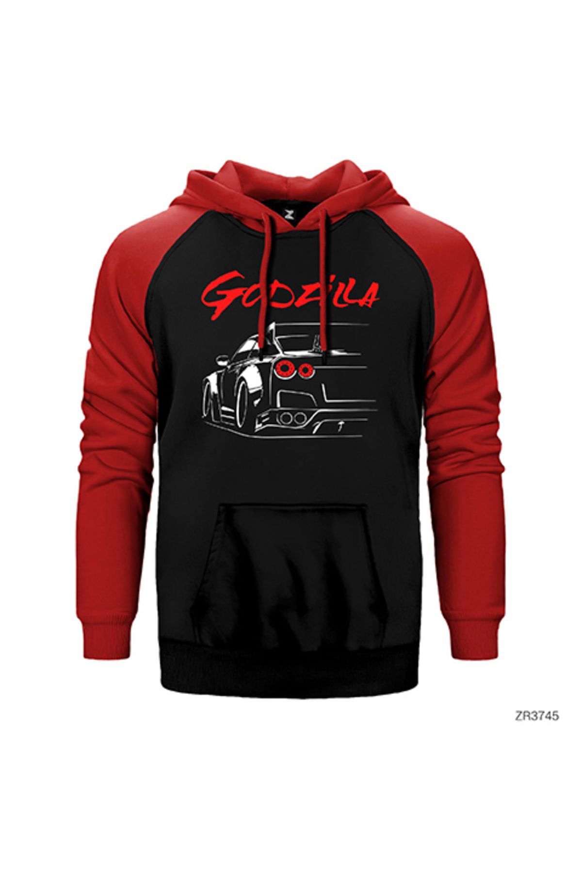 Z zepplin Nissan GTR Godzilla Kırmızı Renk Reglan Kol Kapşonlu Sweatshirt