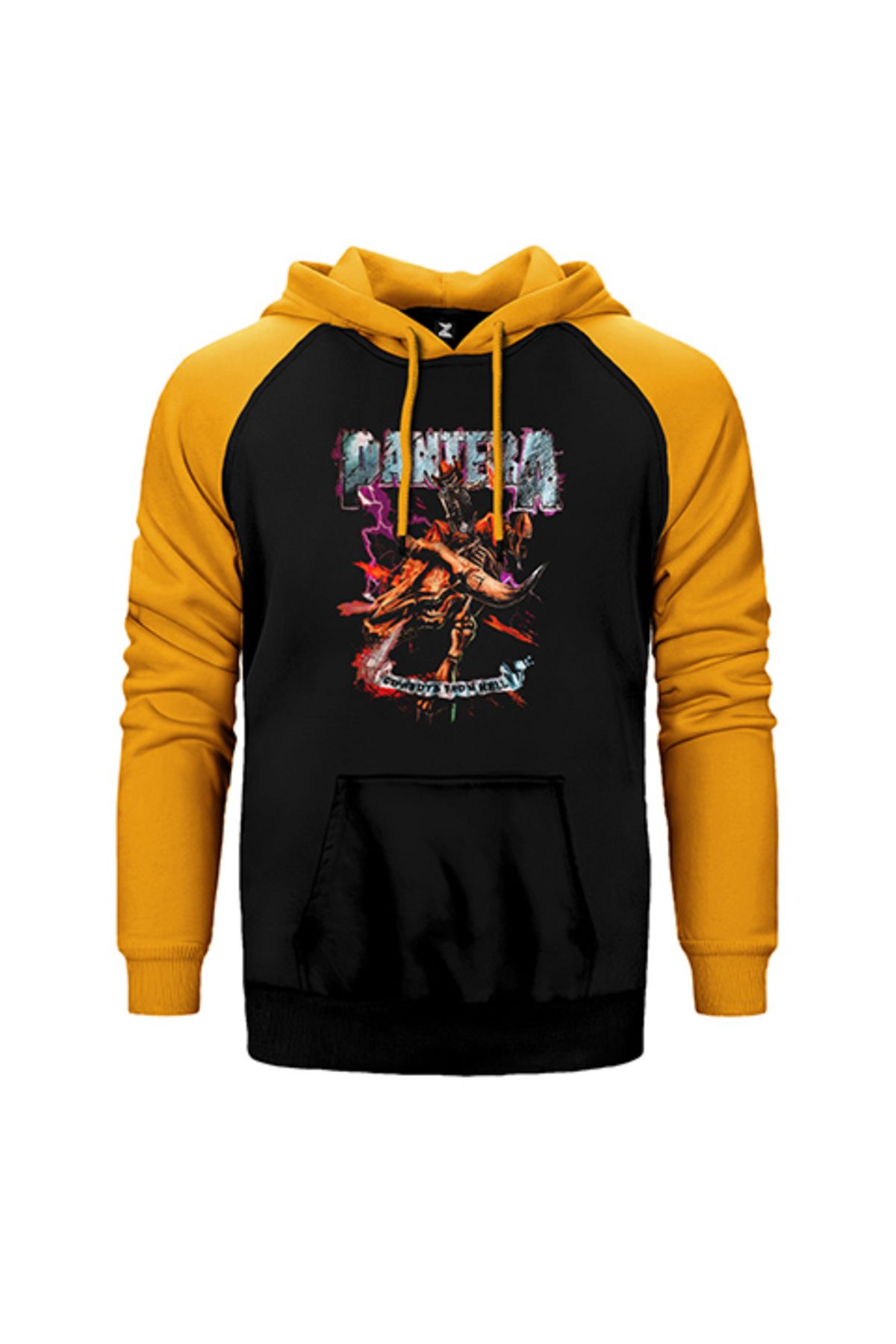 Z zepplin Pantera Cowboys From Hell Sarı Renk Reglan Kol Kapşonlu Sweatshirt