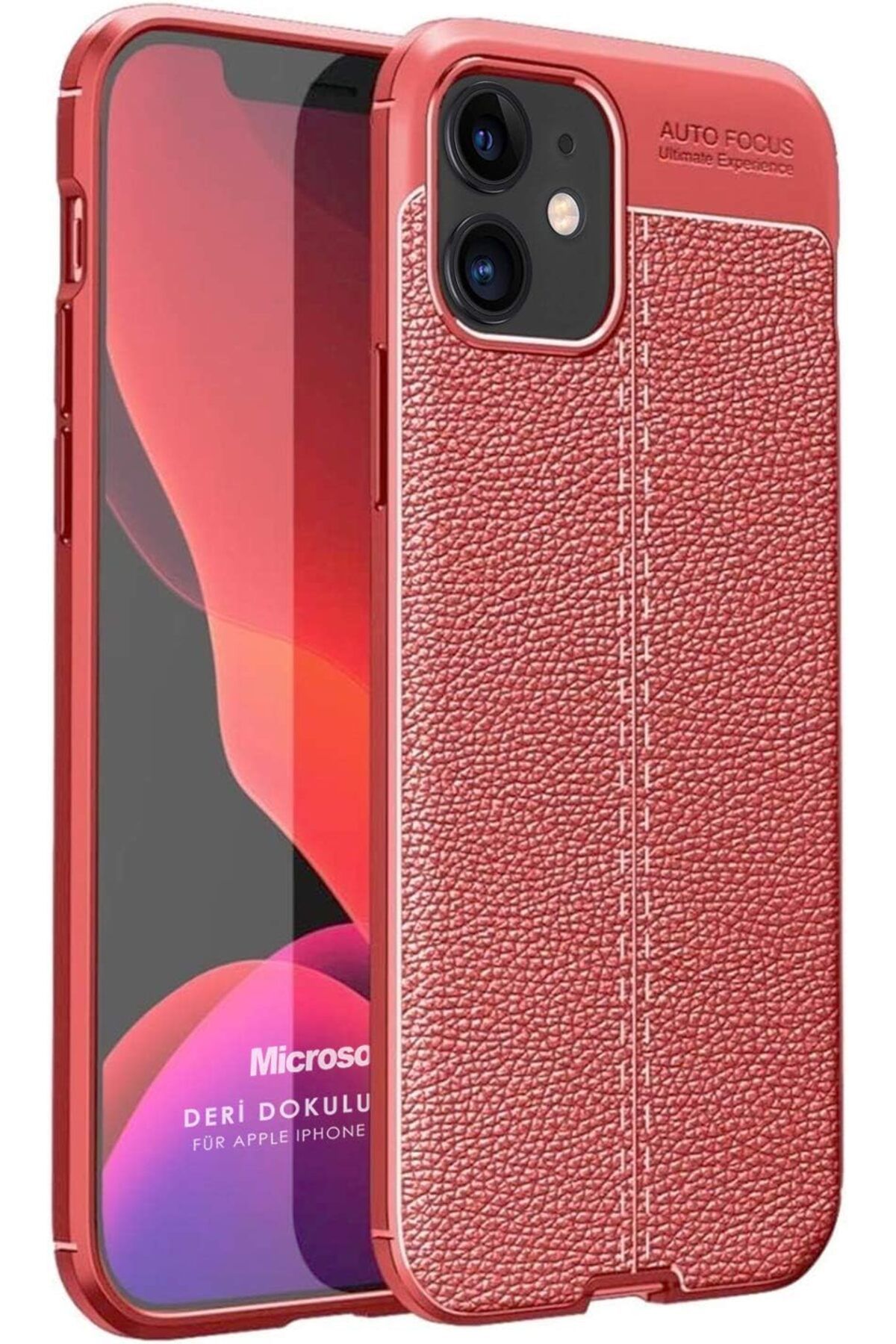 STOREMAX cmllashop iPhone 12 Mini için Kılıf Deri Dokulu Silikon Kırmızı [iPhone 12 Mini ile Uyumlu Kı