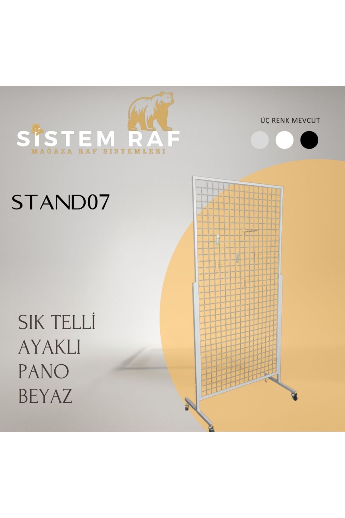 sistem raf Sık Telli Ayaklı Tel Stand - Tel Pano Beyaz