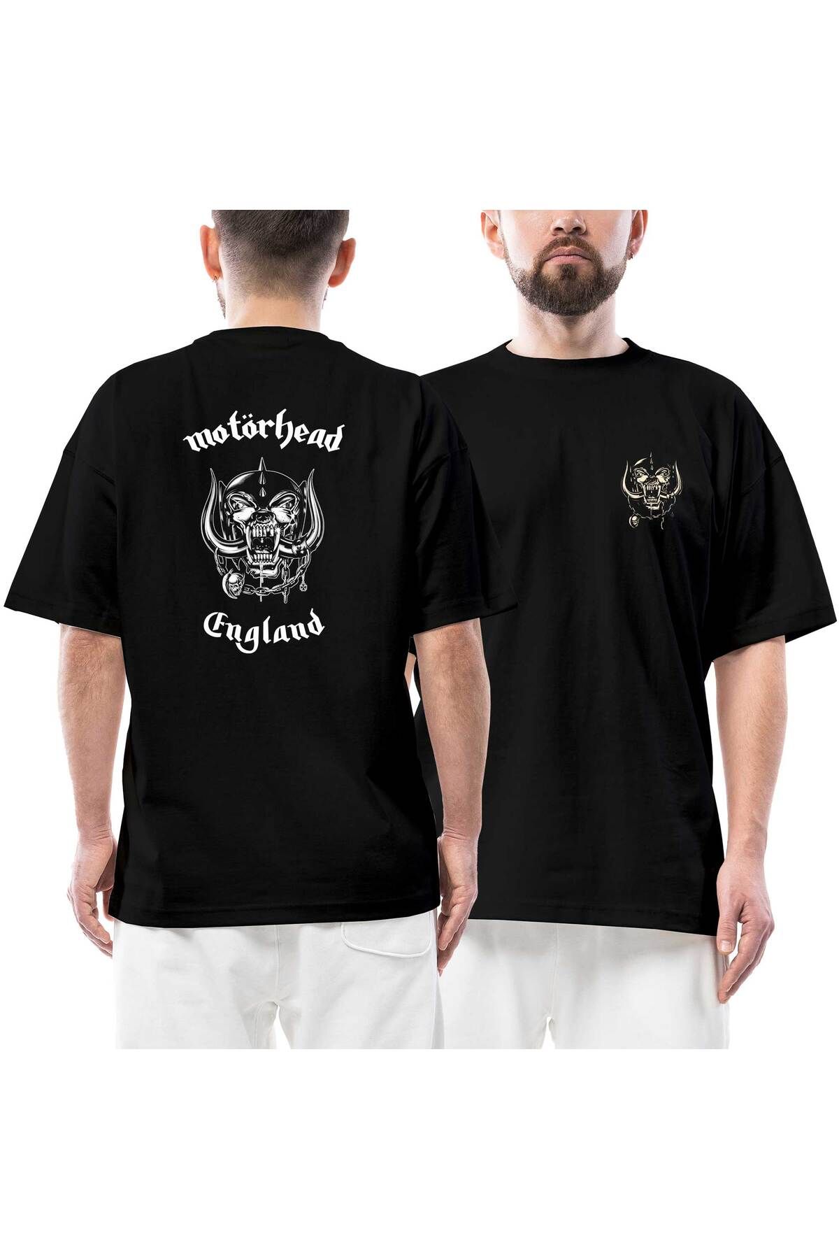 Z zepplin Motörhead England Ön Arka Baskılı Siyah Oversize Tişört