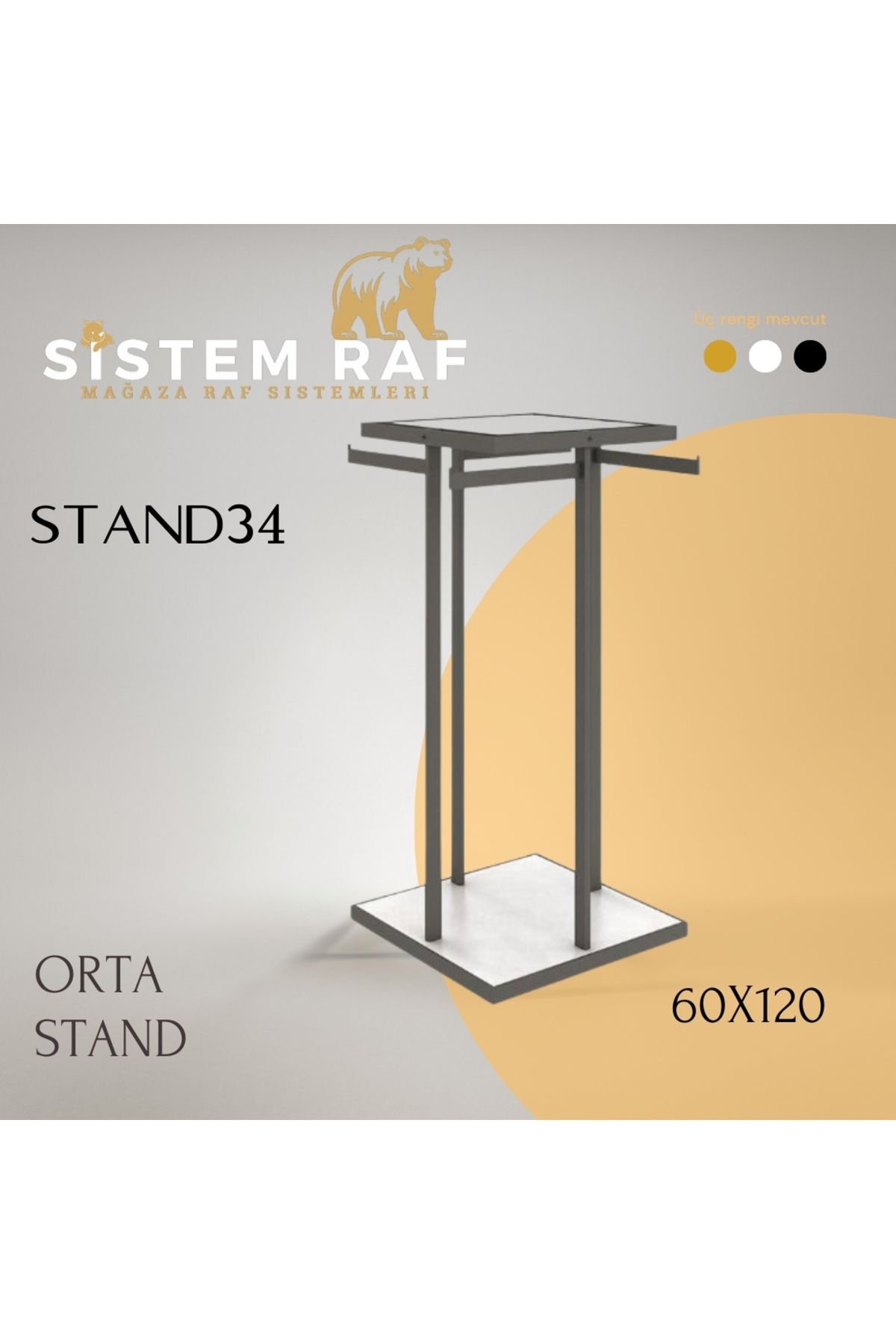 sistem raf 60*120 Suntalı 4 Kollu Sabit Stand - Mağaza Askılığı