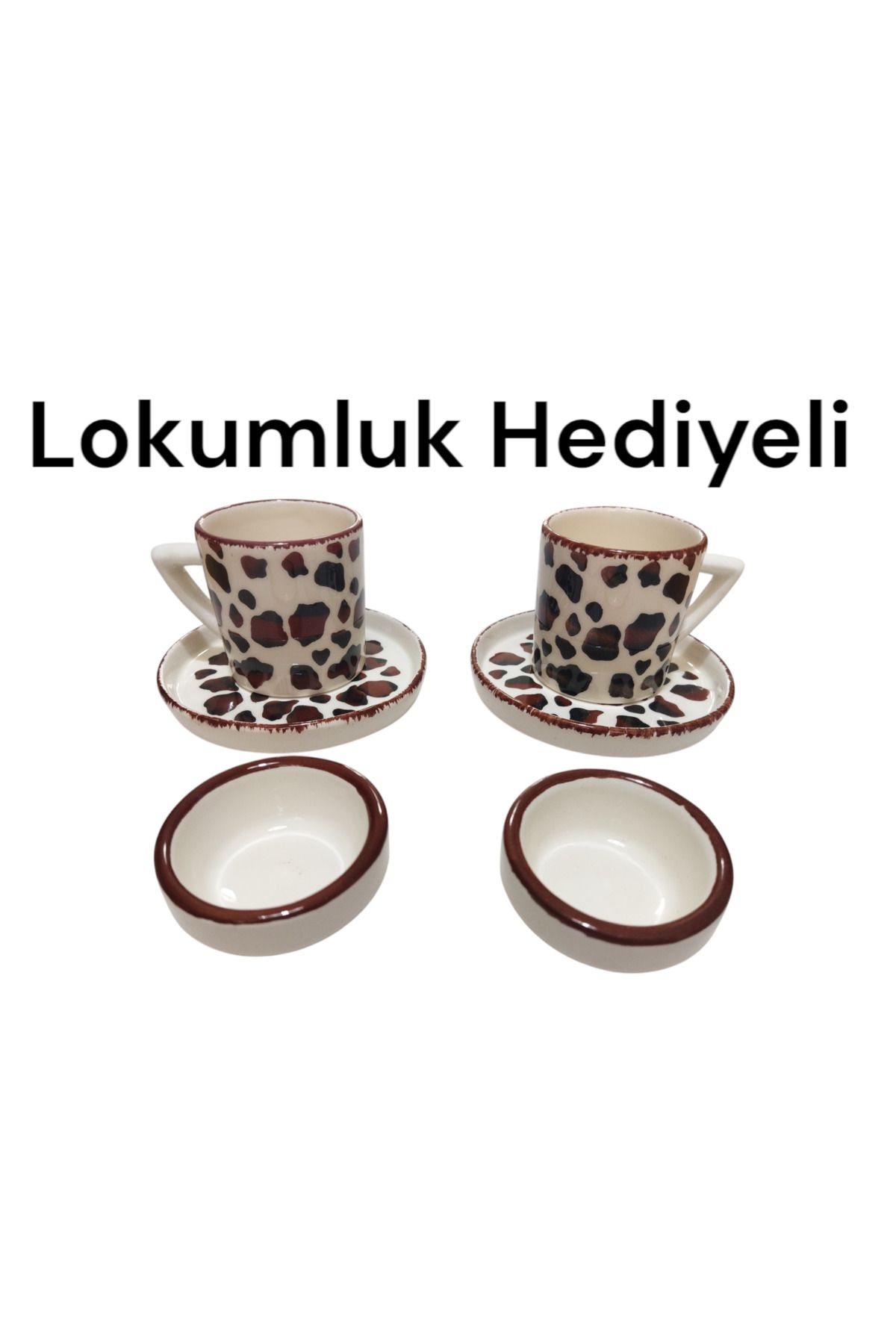 Ganita home Kahve Fincanı Leopar Desenli Lokumluk Hediyeli 2 Kişilik 6 Parça 100 ml