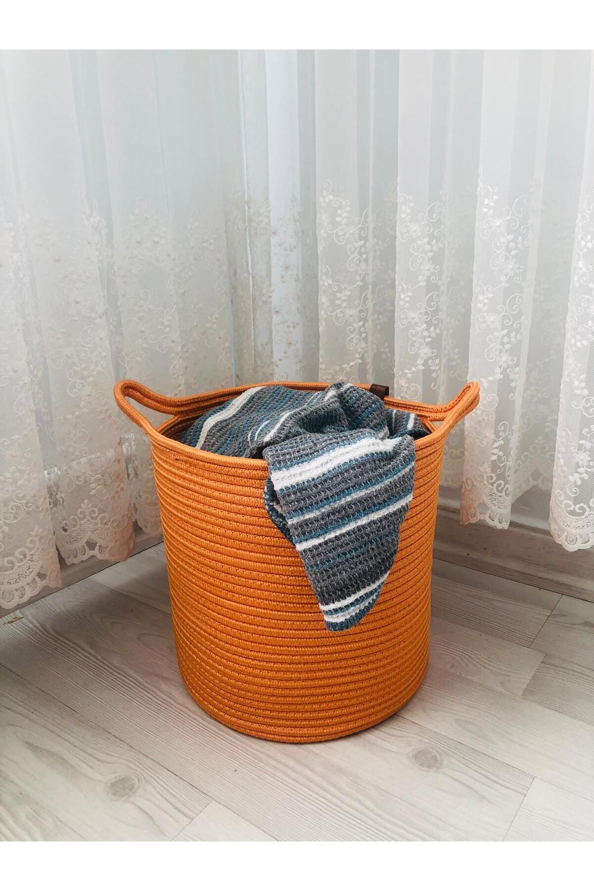 BDZ DERİ-25X25 Wicker Toy Basket - Multi-Purpose Organizer, Flower Pot Orange 2