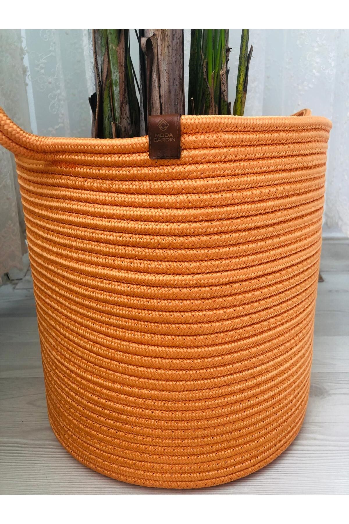 BDZ DERİ-25X25 Wicker Toy Basket - Multi-Purpose Organizer, Flower Pot Orange 6