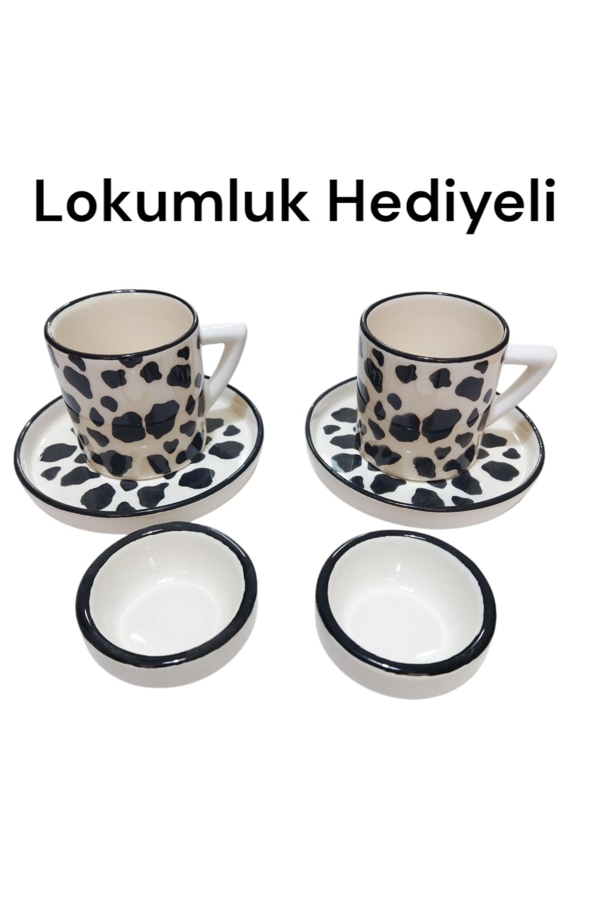 Ganita home Kahve Fincanı Siyah Benekli 2 Kişilik Lokumluk Hediyeli 6 Parça Double 100 ml