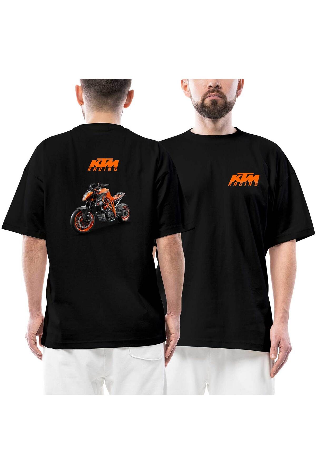 Z zepplin KTM 1290 Super Duke R Moto Ön Arka Baskılı Siyah Oversize Tişört