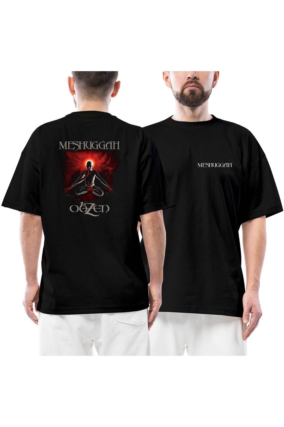 Z zepplin Meshuggah Obzen Ön Arka Baskılı Siyah Oversize Tişört