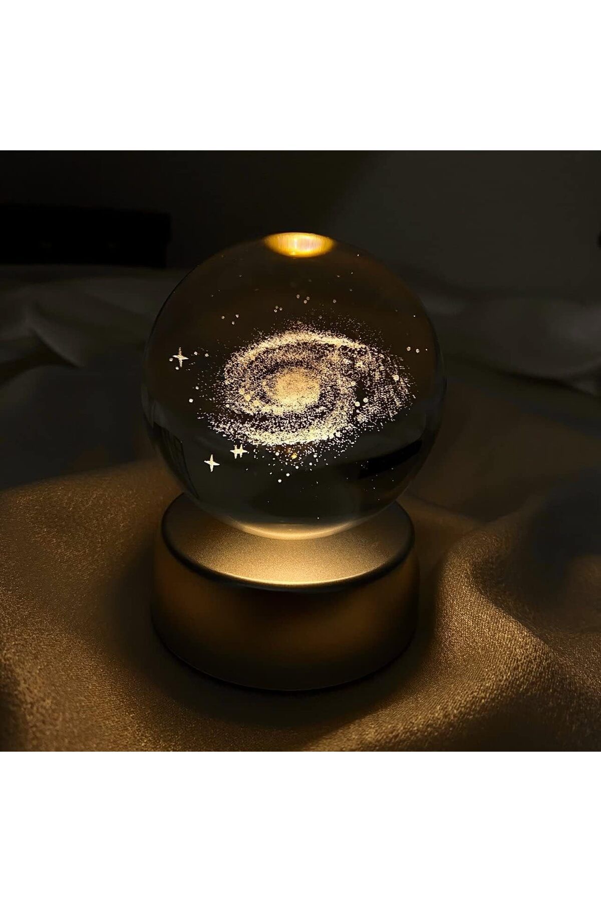 yenibagshop Kristal Cam Küre Renk Değiştiren LED Işıklı Gece Lambası Dekoratif Hediyelik Tozbulutu Galaxy