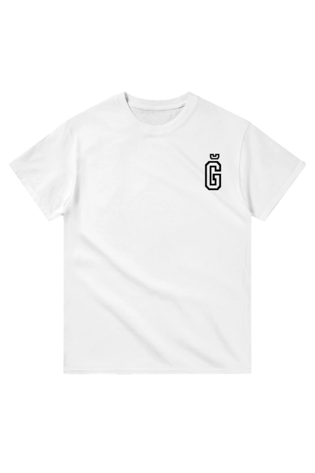 Cooqpoo Ğ Harfi Baskılı XS-S-M-L-XL-2XL Beden Kadın Erkek Unisex Pamuklu Beyaz Tshirt