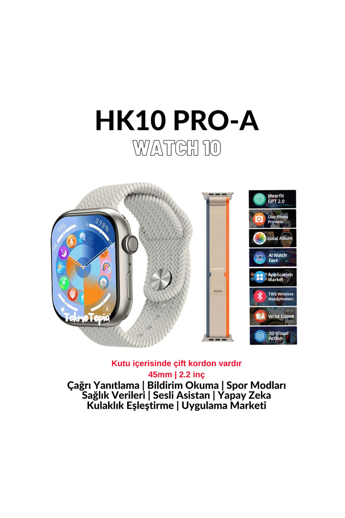 TEKNOTOPIA HK10 Pro-A 47mm 1.96inç Amoled Ekran Akıllı Saat Bluetooth Arama Nfc Android Ios Uyumlu