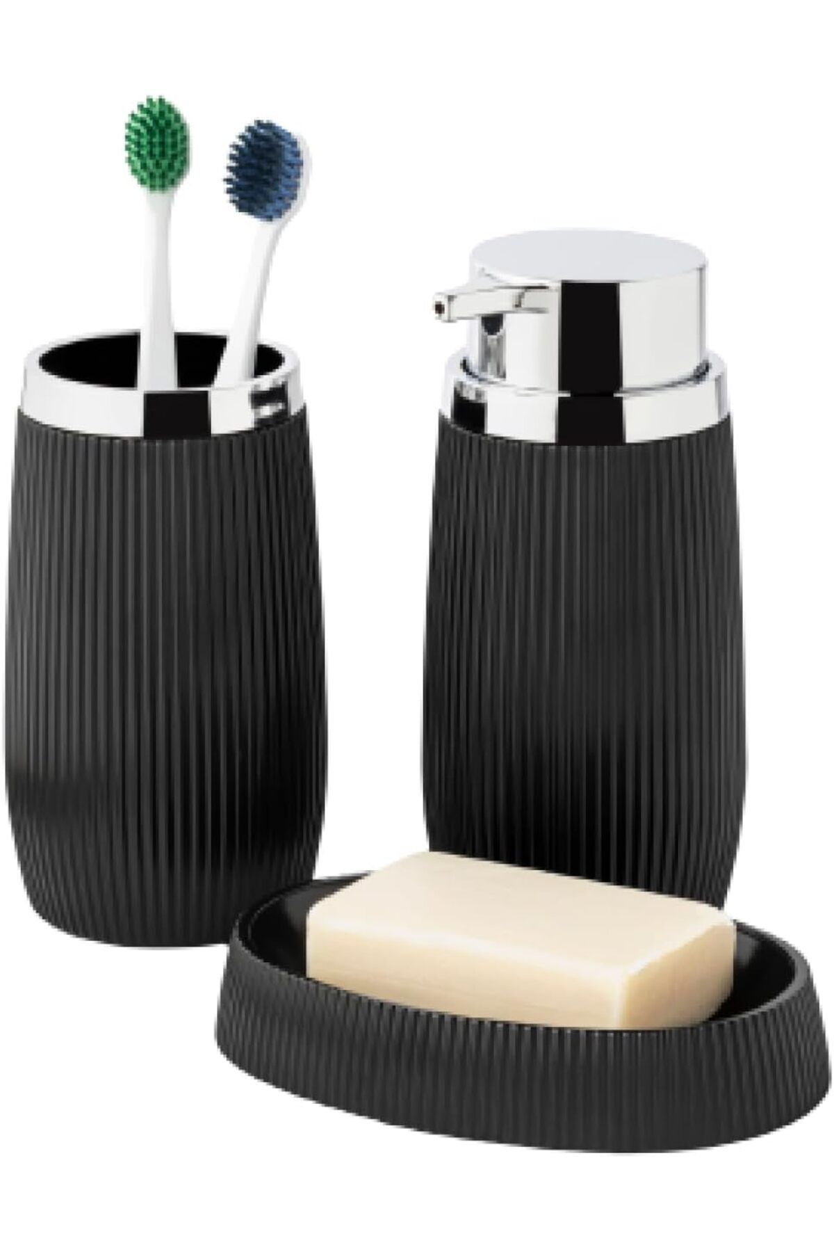 yenibagshop Home Evelyn 3'lü Banyo Seti 17.5x6.5x6.5 cm+9x6.5x6.5 cm+1 Siyah
