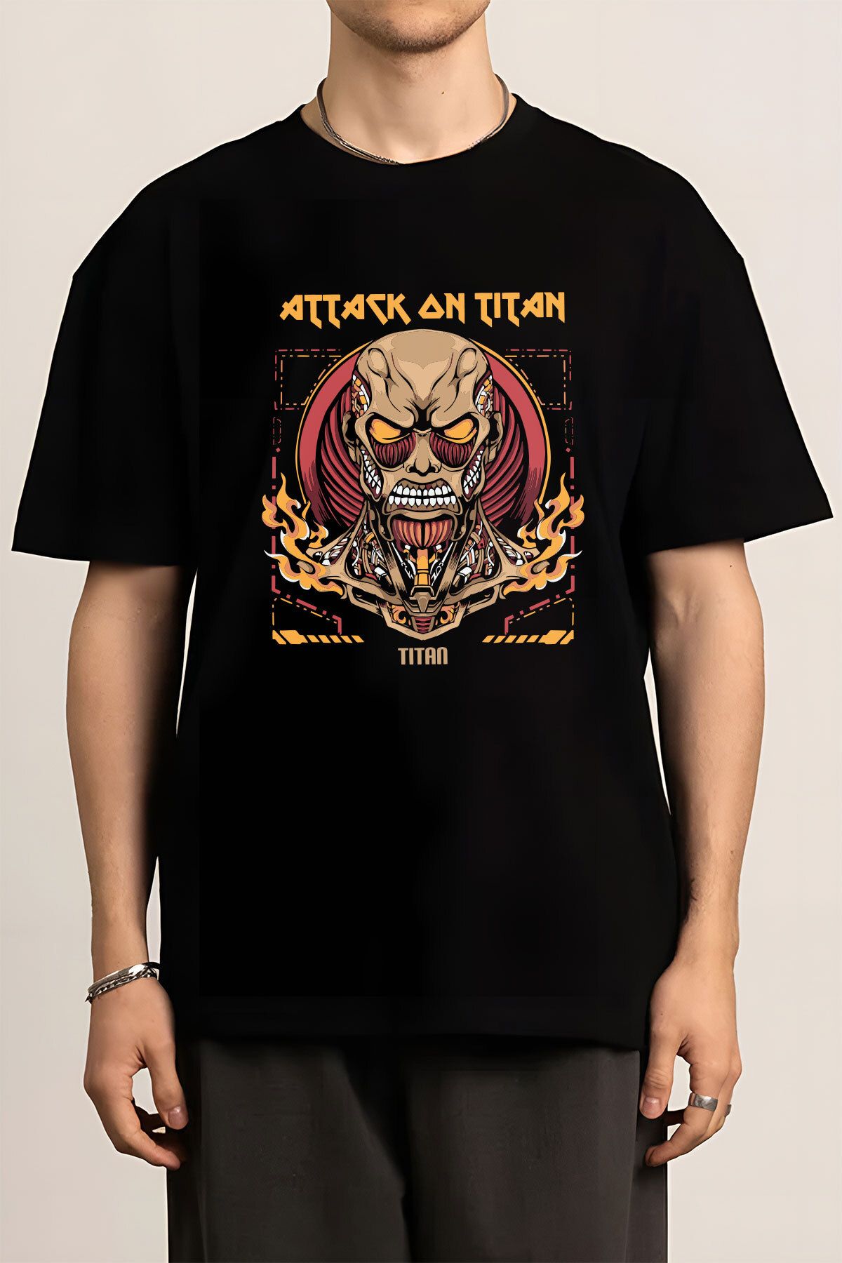 CU Collection Attack on Titan Anime Baskılı Siyah Unisex Kadın Erkek Pamuklu Tişört CT389