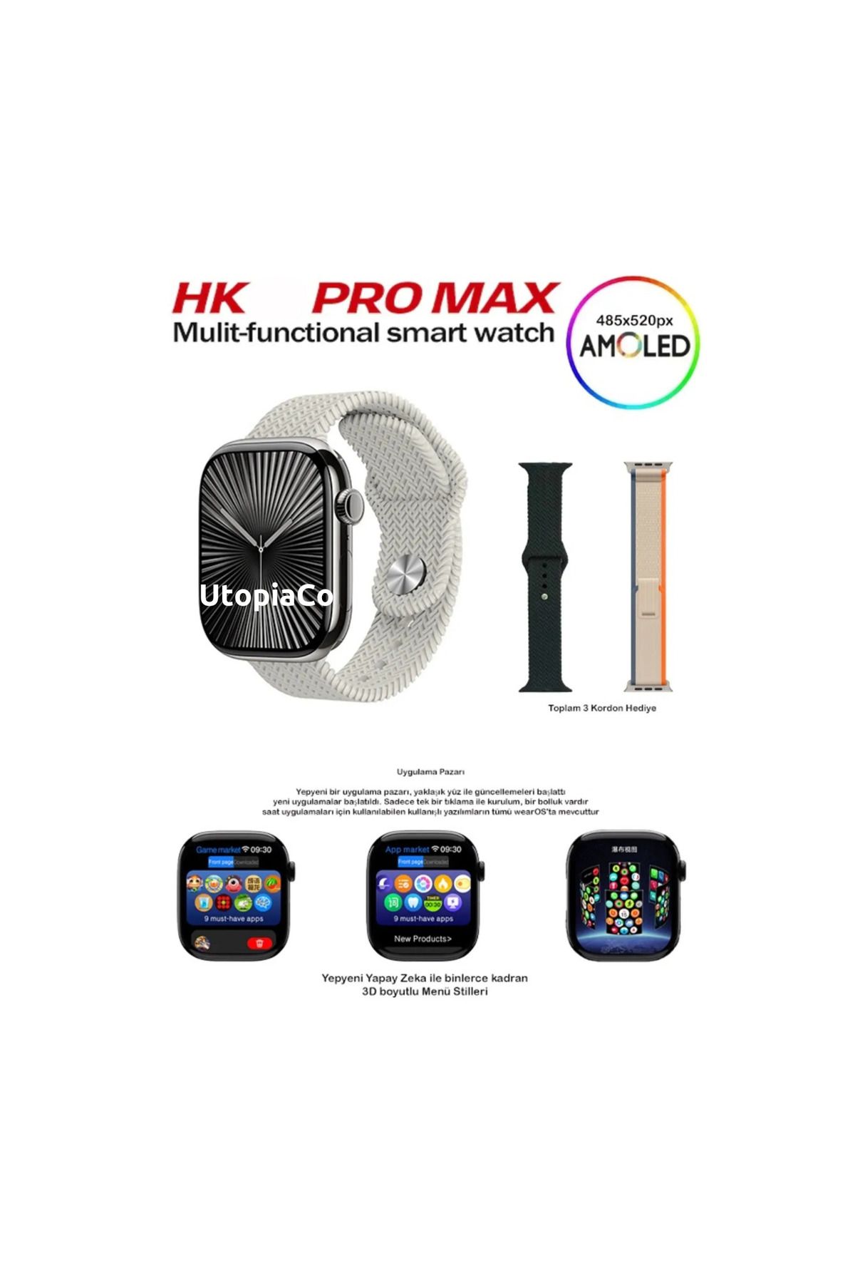 TEKNOTOPIA HK9 Pro Max Plus Akıllı Saat 45mm Amoled Ekran Gen4 2GB Hafıza ChatGPT Android Ios Uyumlu