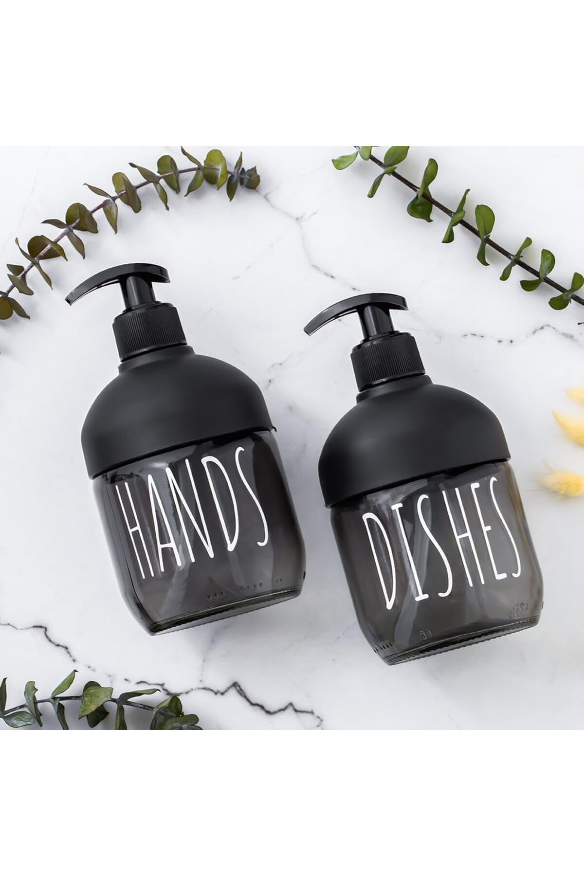 salesalbutik C-527 2'li Cool Sıvı Sabunluk Seti - Mutfak-Banyo Tezgah Üstü Temizlik Seti - Siyah Cam 425 mL