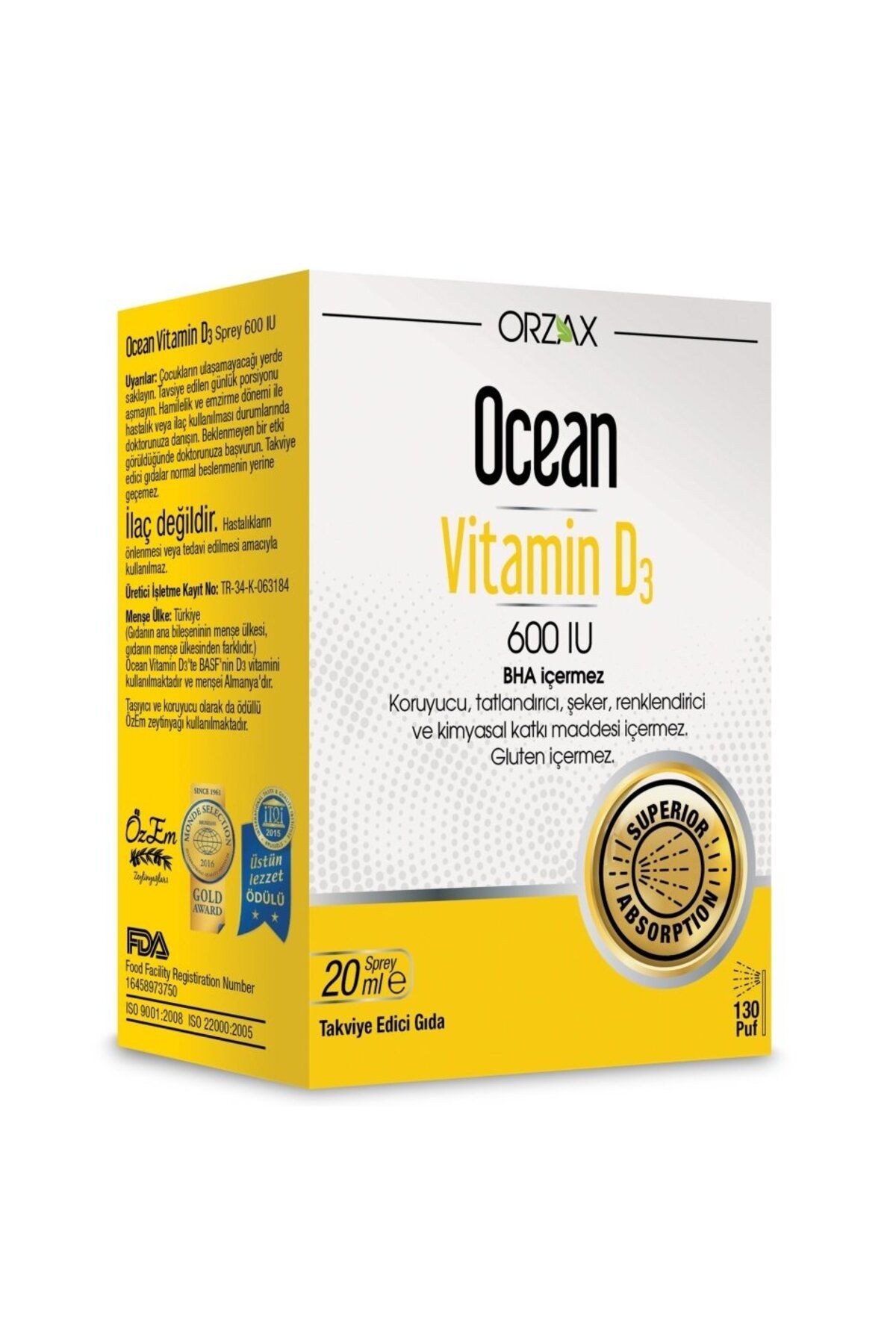 Ocean Orzax Ocean Vitamin D3 Sprey 600IU 20ml