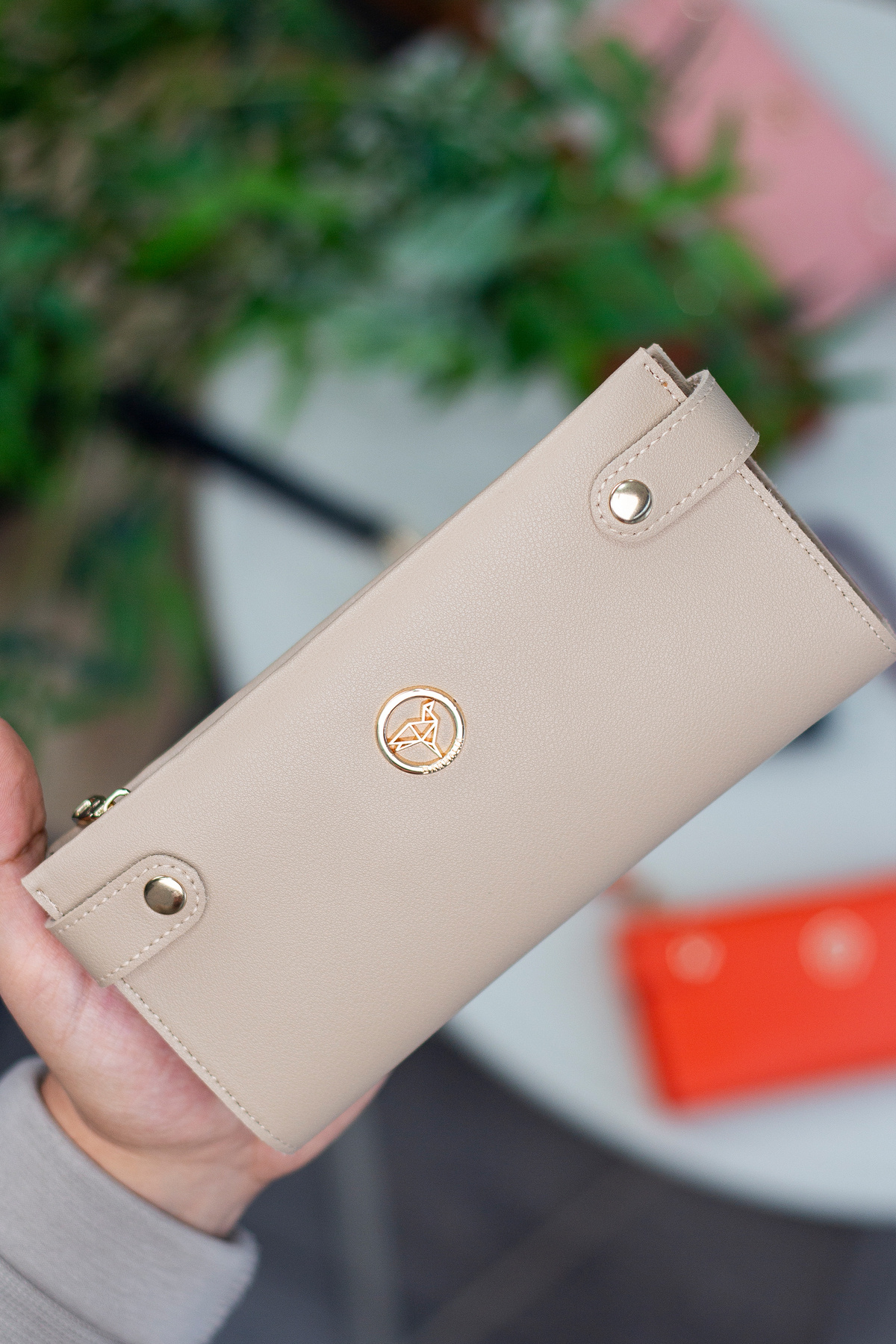 Garbalia  Tiran Bilek Askılı Bozuk Para Bölmeli Bol Kartlıklı Bej Kadın Cüzdanı - Görsel 6