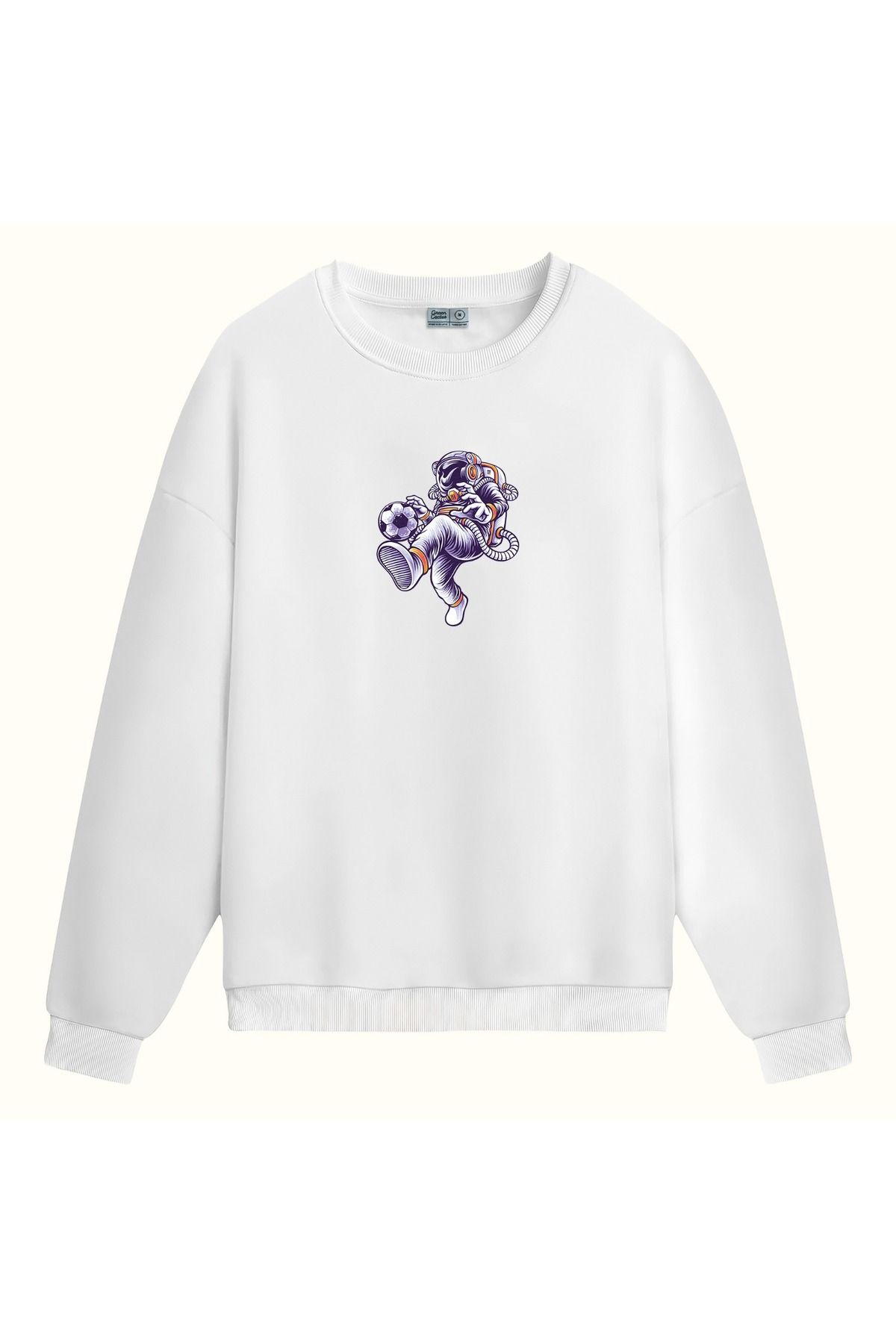 CCwear astronaut playing soccer baskılı bisiklet yaka sweatshirt