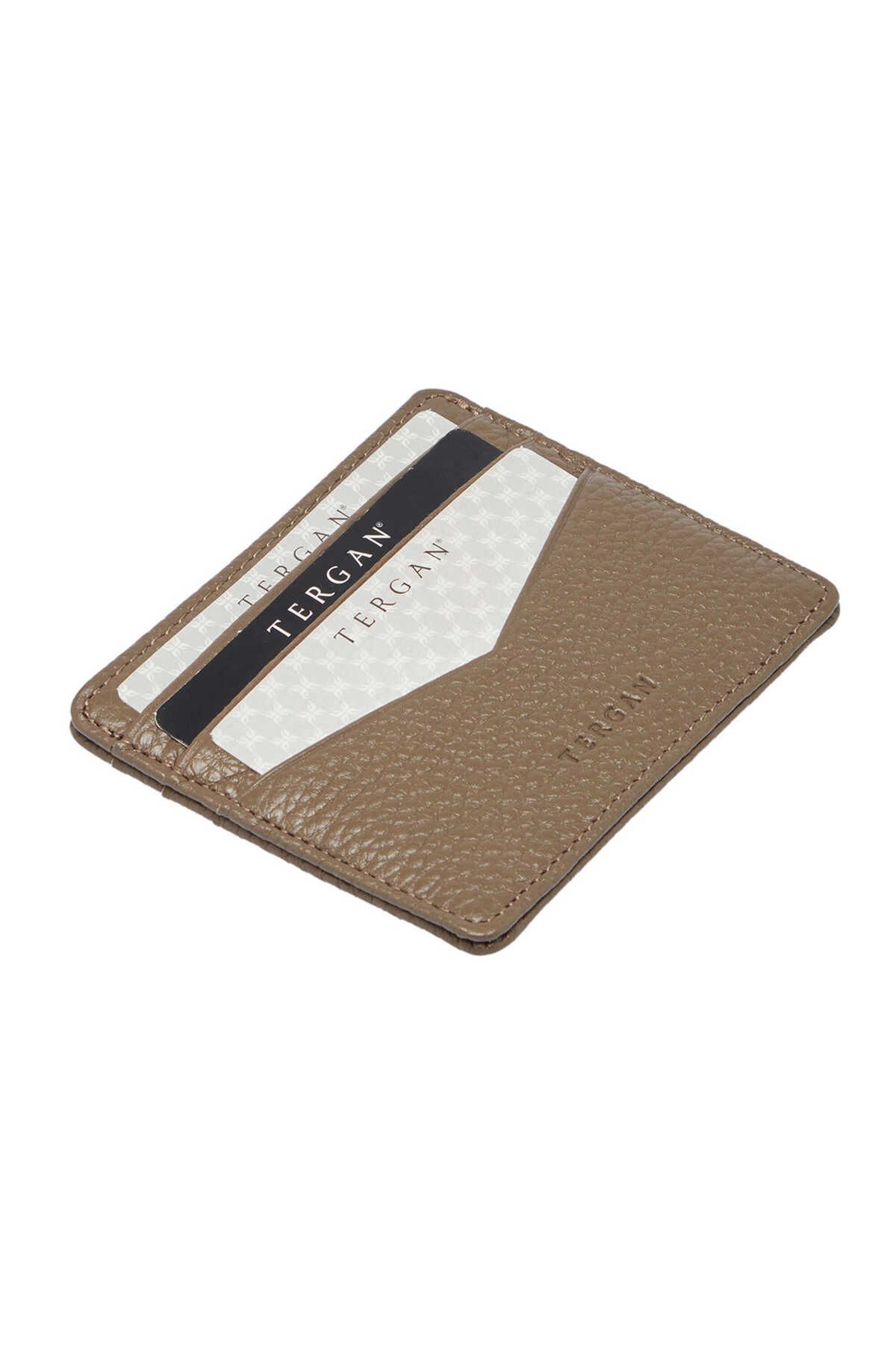 Tergan-Beige Leather Unisex Credit Card Holder - S1Kk 00001665 -B73 1