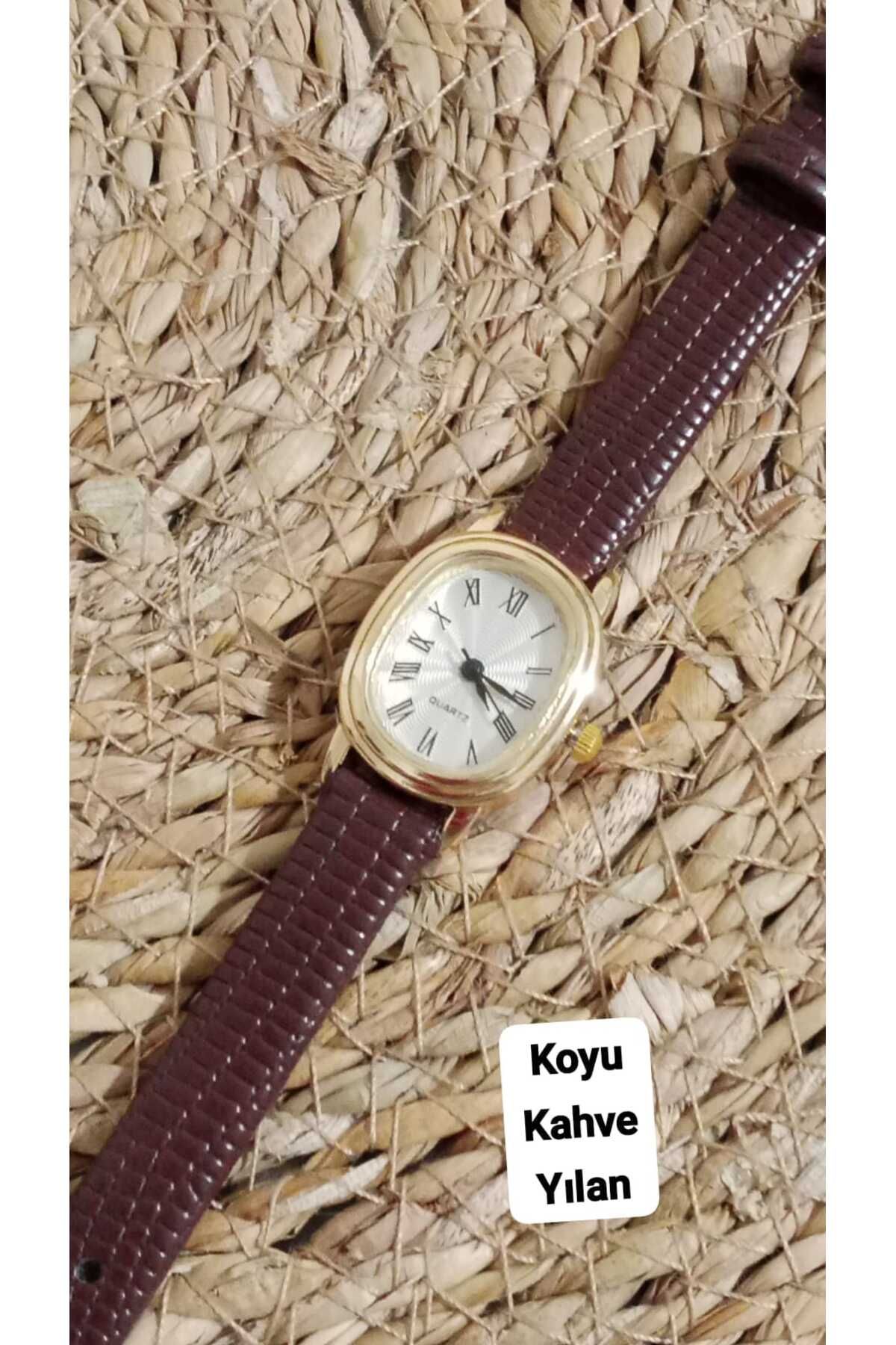 Brality Yeni Moda Kadın Kol Saati ...Retro Minimal...Vintage Model....( Koyu Kahve Yılan ) Kordon... 0014