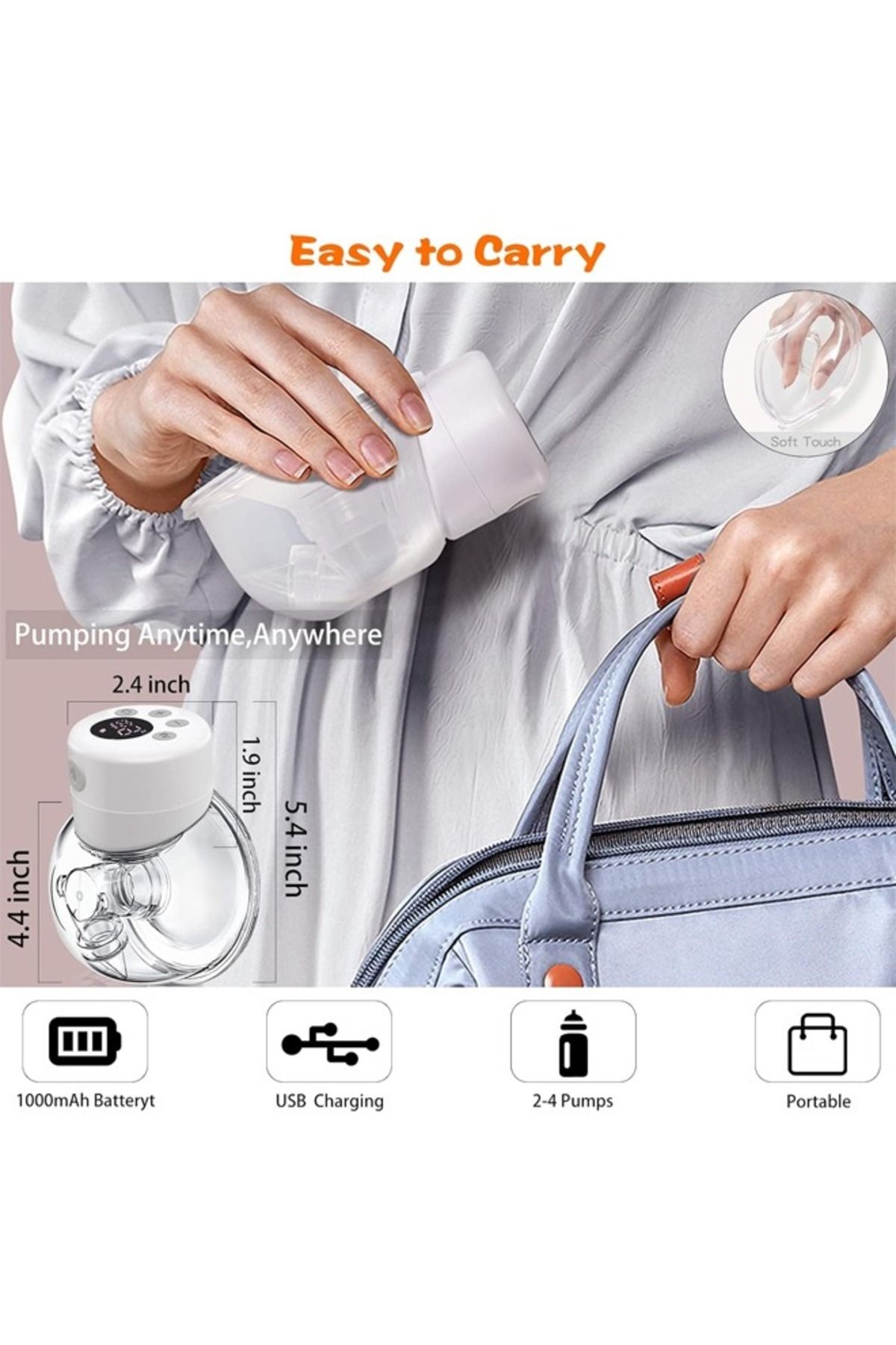 Cady One-مضخة ثدي كهربائية يمكن ارتداؤها مع شاشة LCD و9 مستويات ووضعين قابلين لإعادة الشحن ووضع التدليك 7