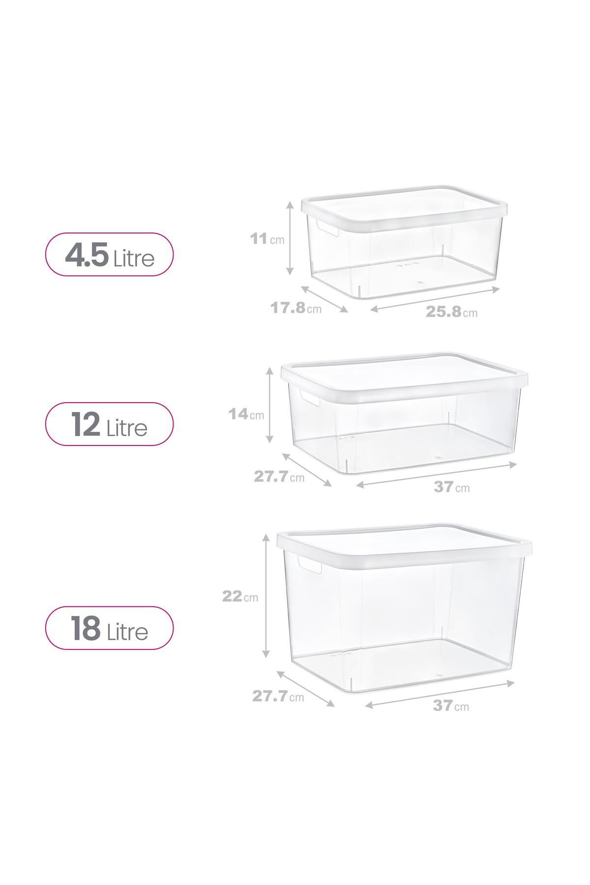 Smartware-Transparent Stafi Box with Lid Set of 3 - 4,5-12-18 Lt 6