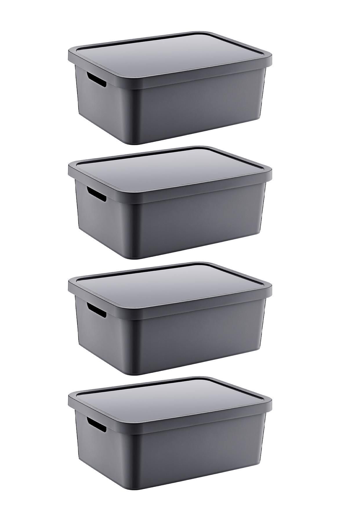 Smartware-Anthracite 12 Lt Set of 4 Stafi - Multi-Purpose Box with Lid 2