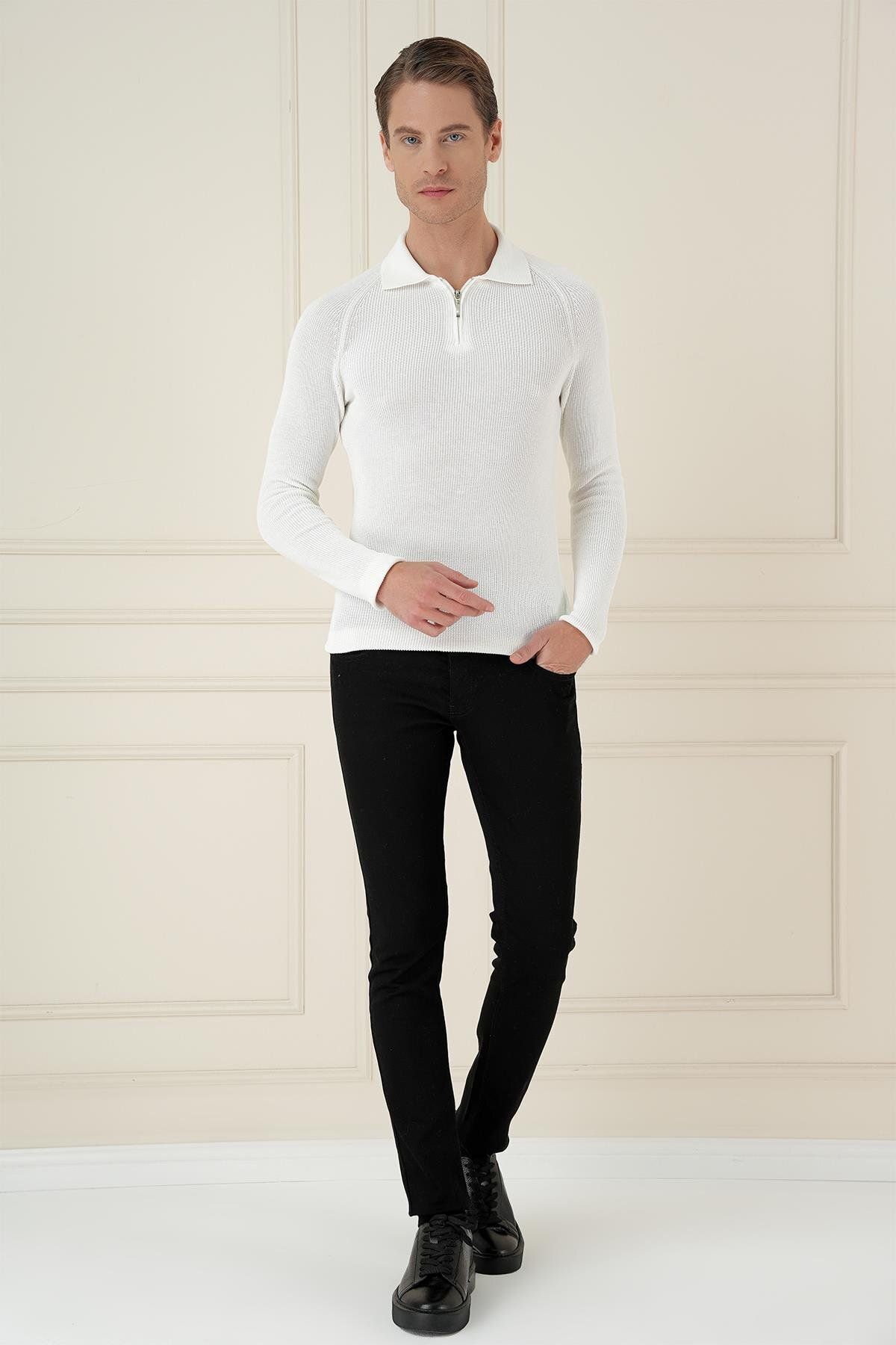 Efor TR 878 Slim Fit Ekru Klasik Triko