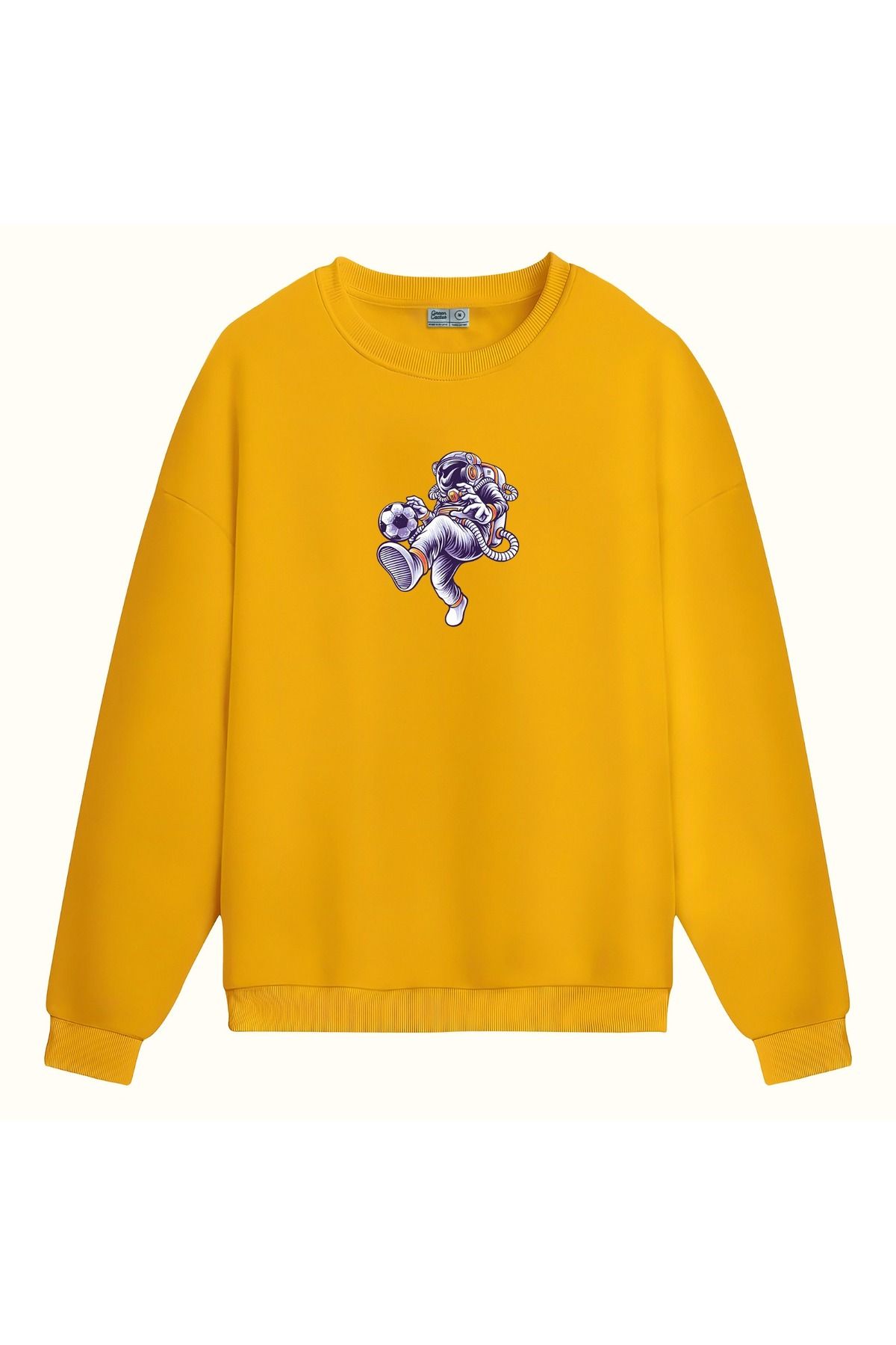 CCwear astronaut playing soccer baskılı bisiklet yaka sweatshirt