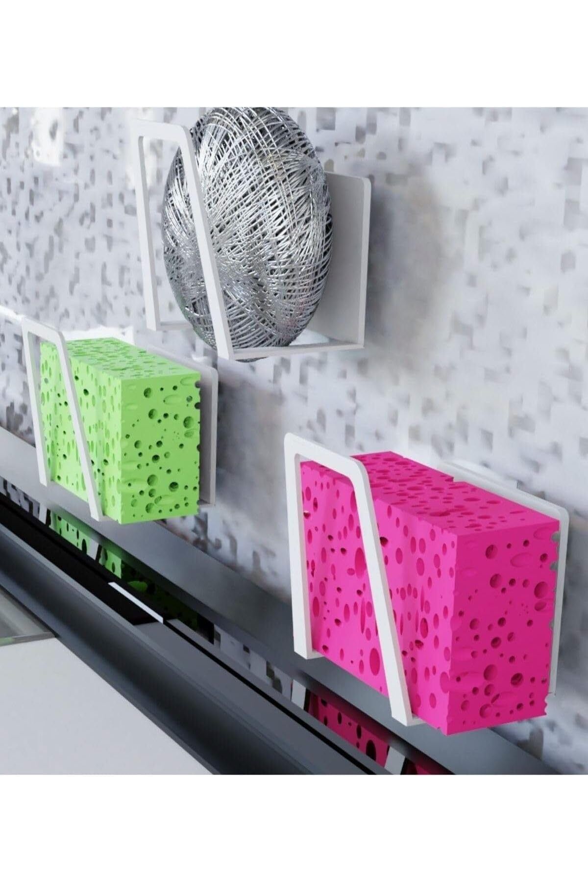 STOREMAX nffastore Beyaz Paslanmaz Çelik Mutfak Banyo Sünger& Bulaşık Teli &Sabun Tutucu 3 Adet Star Coll