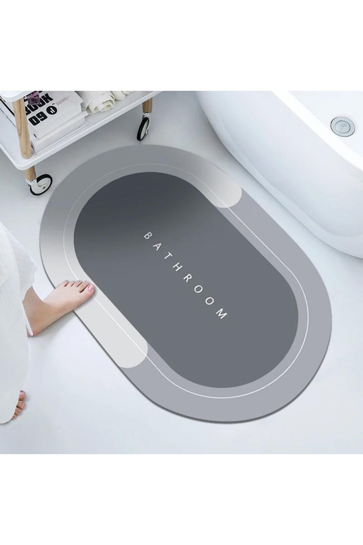 STOREMAX buystoremx Banyo Paspası-Kaymaz Tabanlı-Süper Emici Banyo Paspası-Abdest Paspası-Oval (GRİ)(Nk