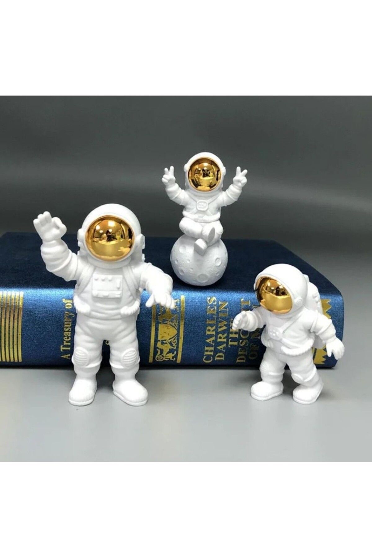 HEPBİMODA 3 lü Set Dekoratif Astronot Biblo Orta Boy