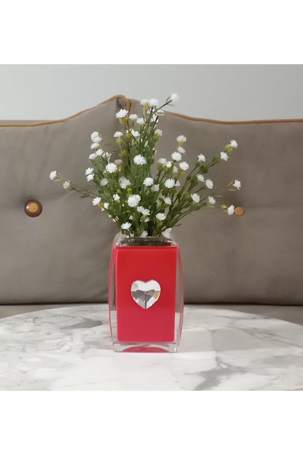 STOREMAX mrttnca DAHİL,VAZO DAHİL,VAZODA ÇİÇEK,BEYAZ YAPAY ÇİÇEK,VAZO DEKORATİF KRİSTAL TAŞLI KIRM