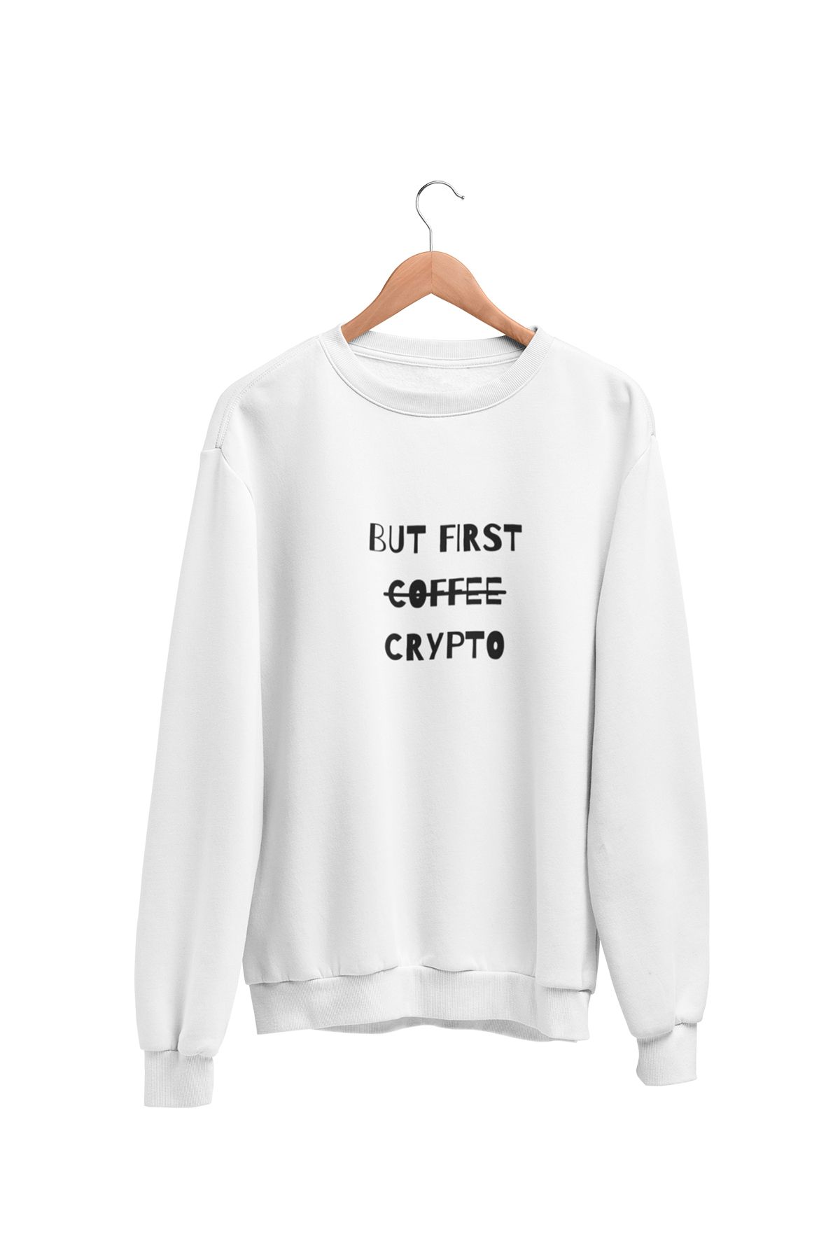 qoeuyl boutique But First Coffee Crypto Baskılı Crypto, Bitcoin Eğlenceli Unisex Bisiklet Yaka Sweatshirt