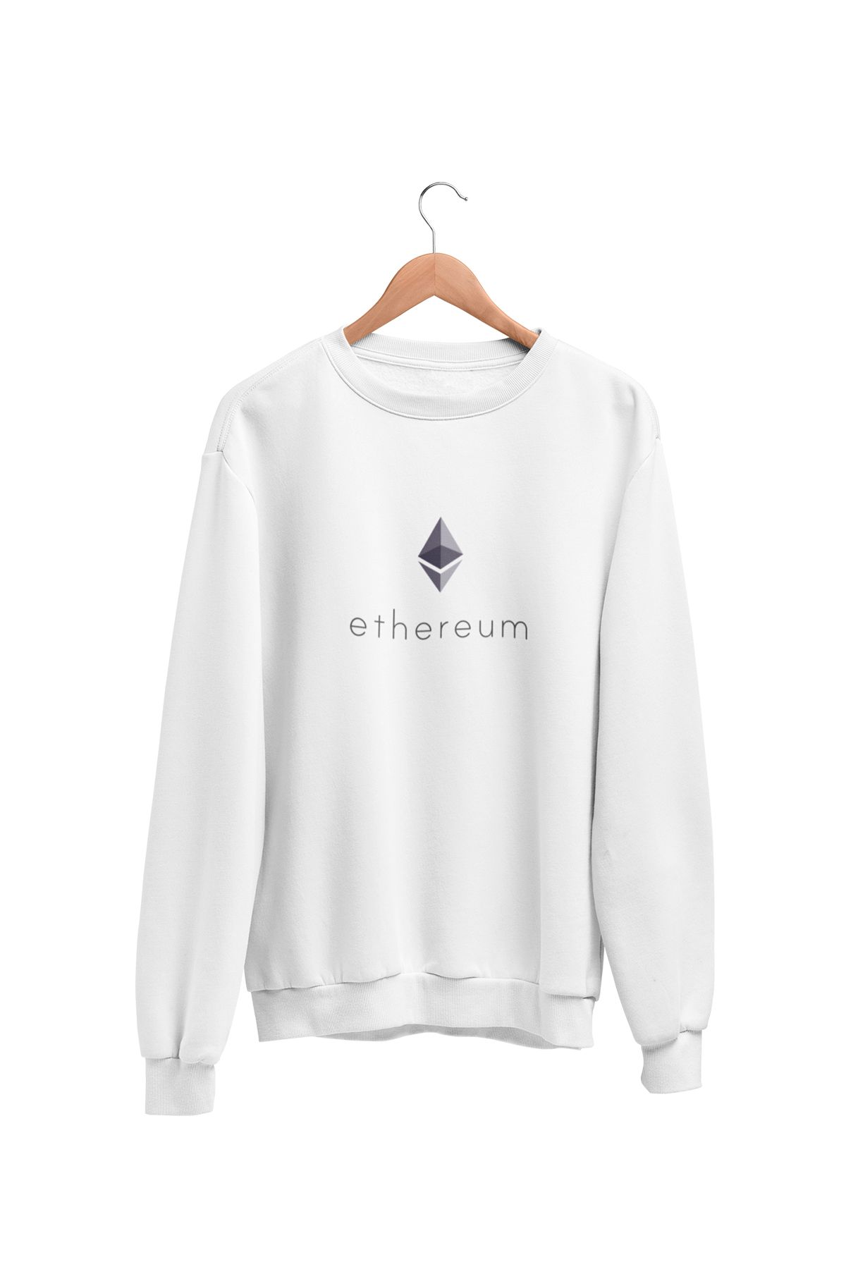 qoeuyl boutique Ethereum Bitcoin Baskılı Unisex Bisiklet Yaka Sweatshirt