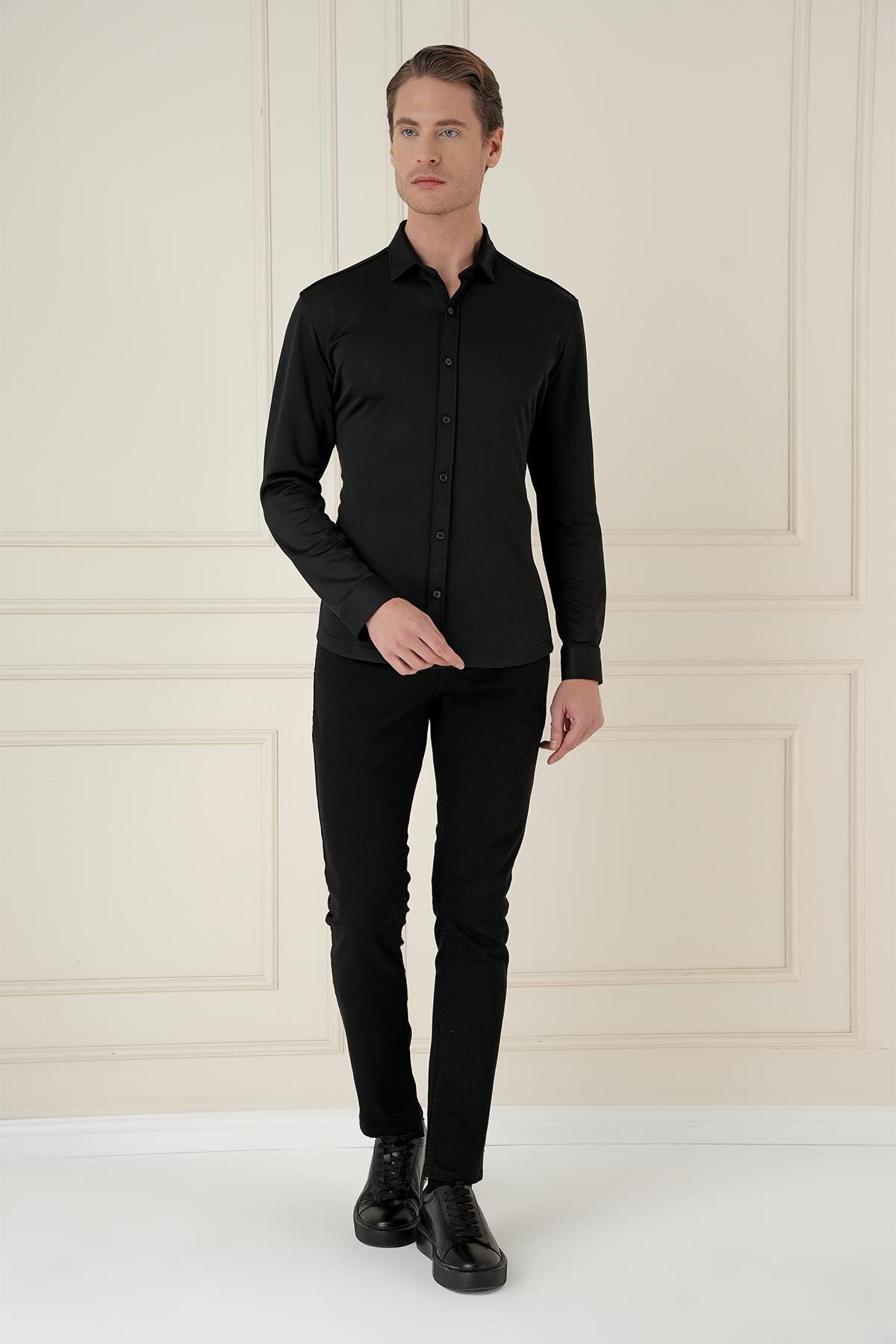 Efor G 1580 Slim Fit Siyah Klasik Gömlek