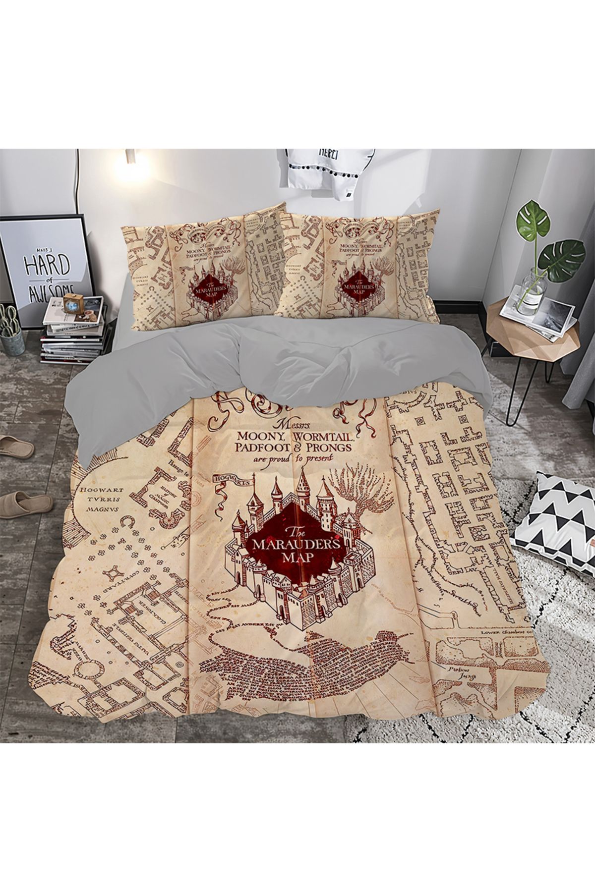 hediyechy GİFT DUVET COVER  MARAUDERS MAP  Temalı 3d Baskılı Çift Kişilik Nevresim Takımı