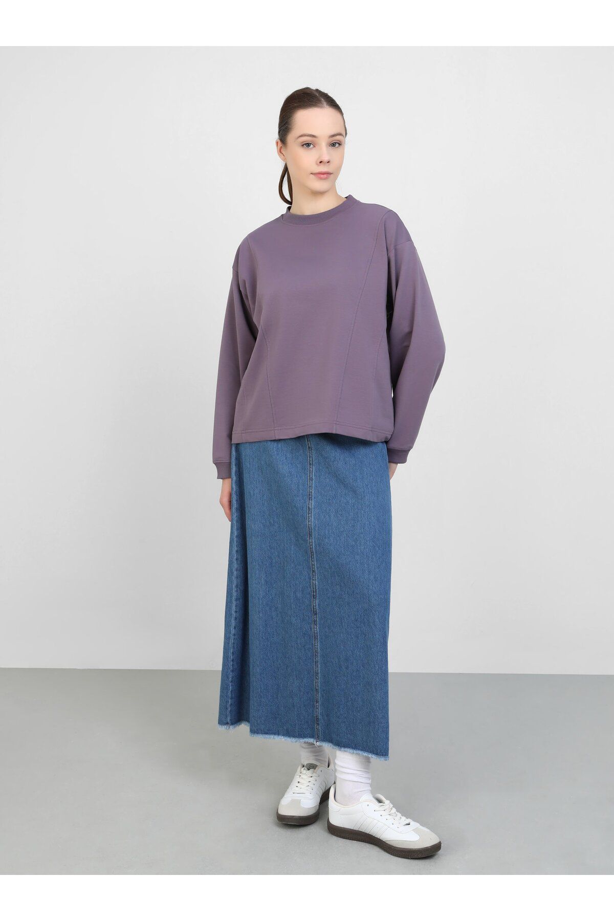 Benin Kuplu Kısa Oversize Sweatshirt - Lavanta - Benin