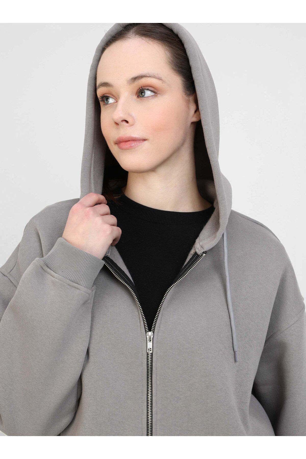 Benin-Gray Oversize Hooded Zippered Jacket - Benin 2