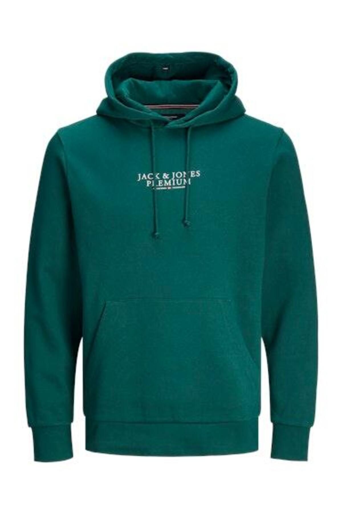 Jack & Jones Jack Jones Erkek  Regular Fit Kanguru Cepli Yumuşak Dokulu Yeşil Kapüşonlu Sweatshirt  12216335Y