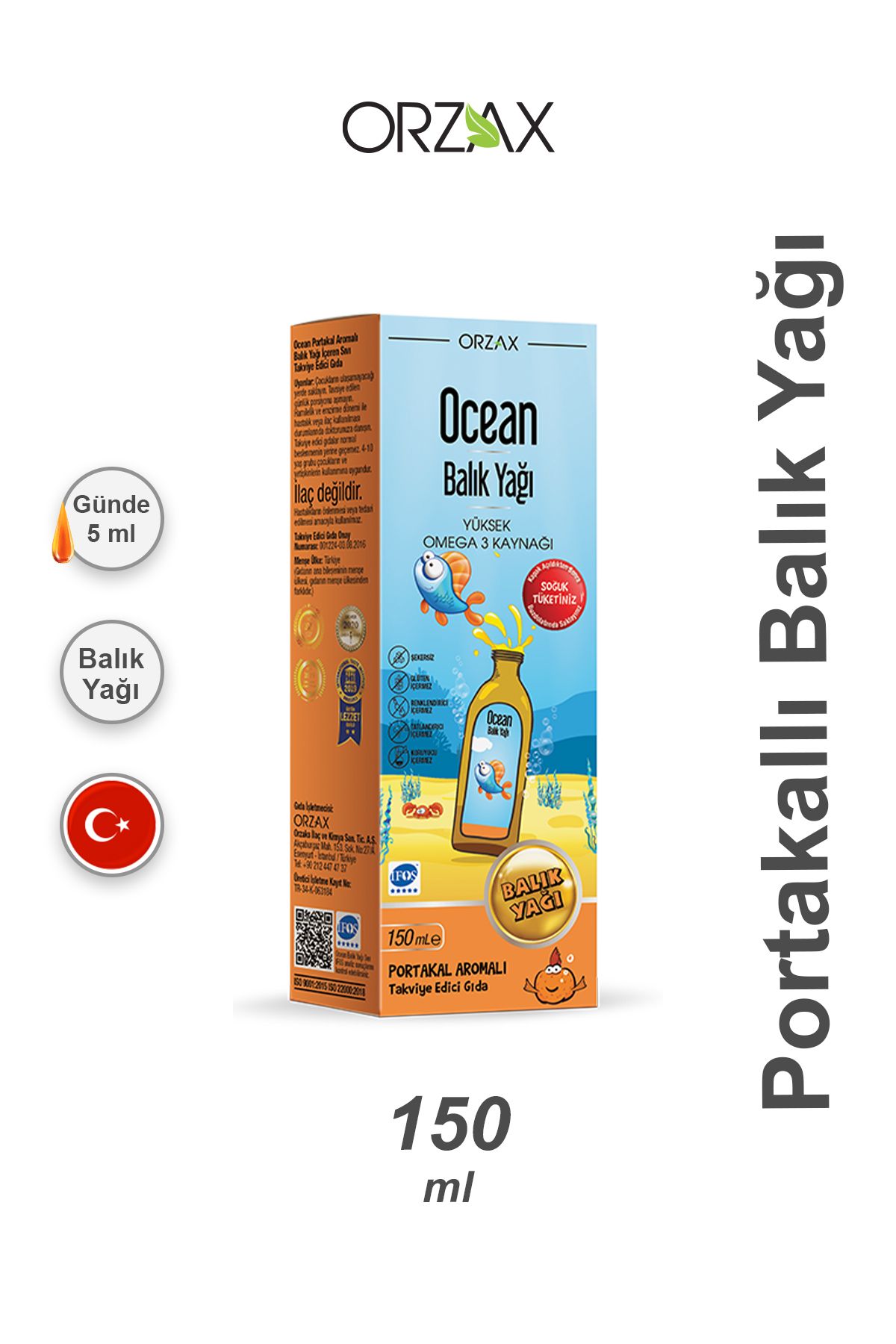 Orzax Ocean Omega3 Şurup 150 ml - Portakal Aromalı