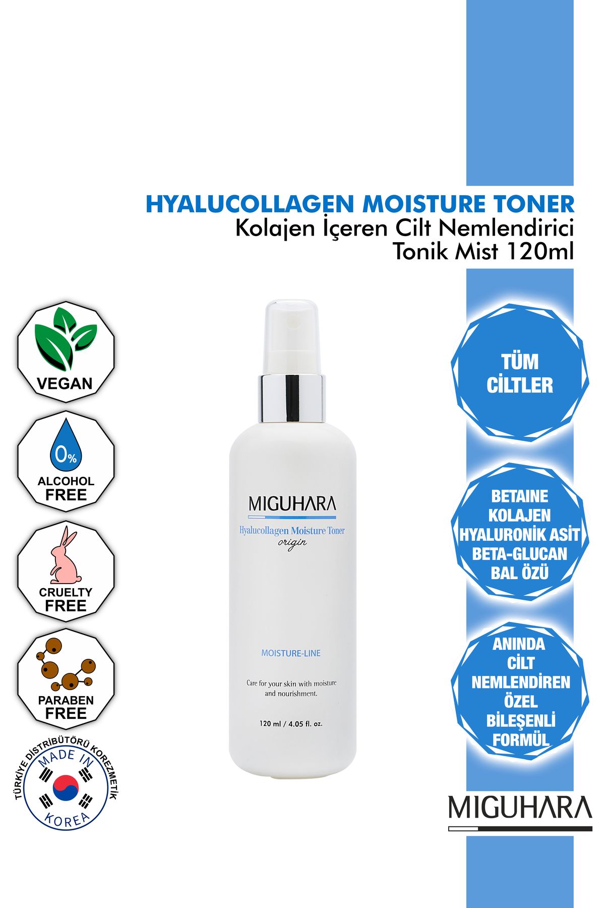 MİGUHARA Miguhara Kolajen İçeren Cilt Nemlendirici ve Gençleştirici Hyalucollagen Moisture Tonik Mist - 120ml