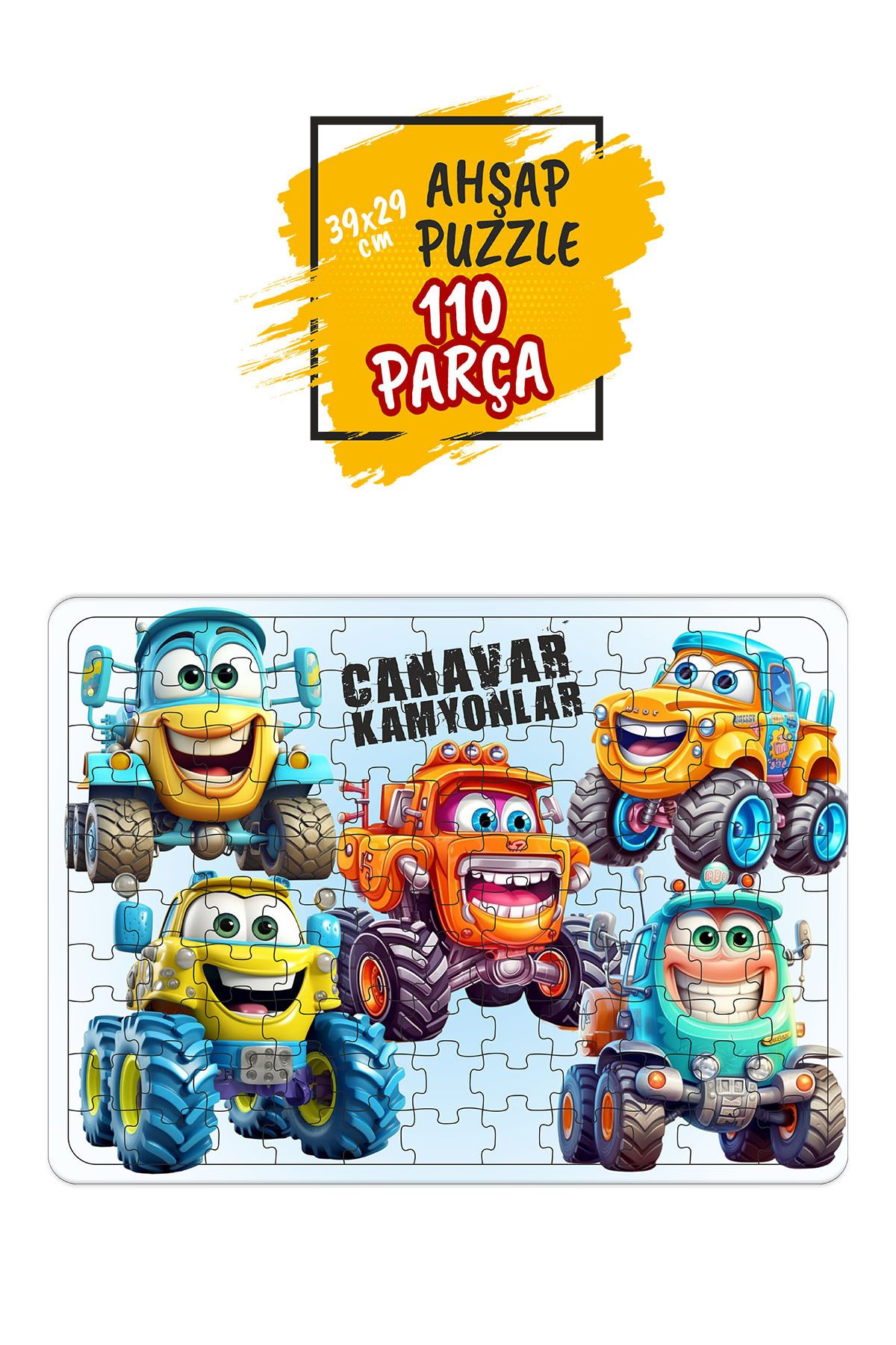 Leelii Tasarım Canavar Kamyonlar Ahşap Puzzle Yapboz 110 Parça