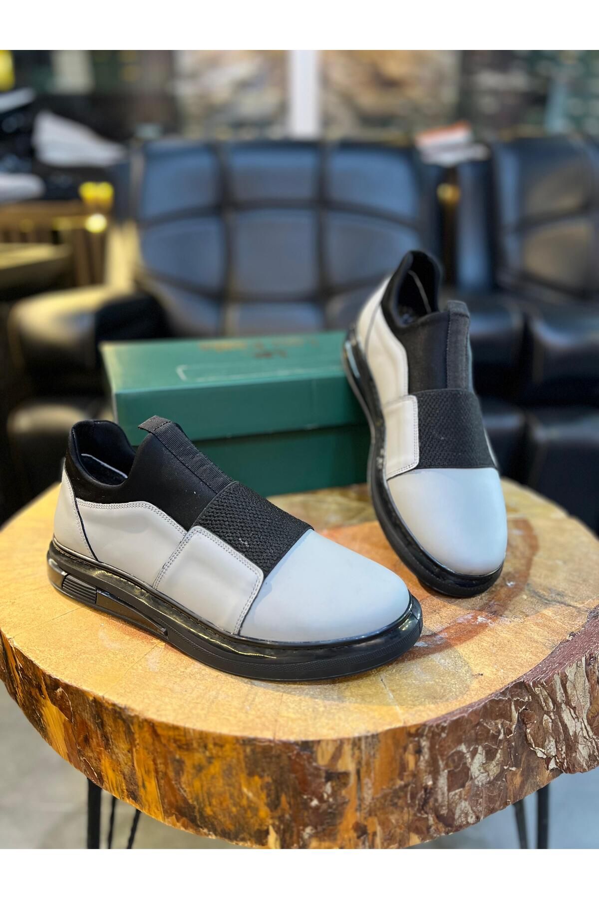 Paulo 1067 FÜME STREÇLİ MAT HAKİKİ DERİ ERKEK SNEAKERS