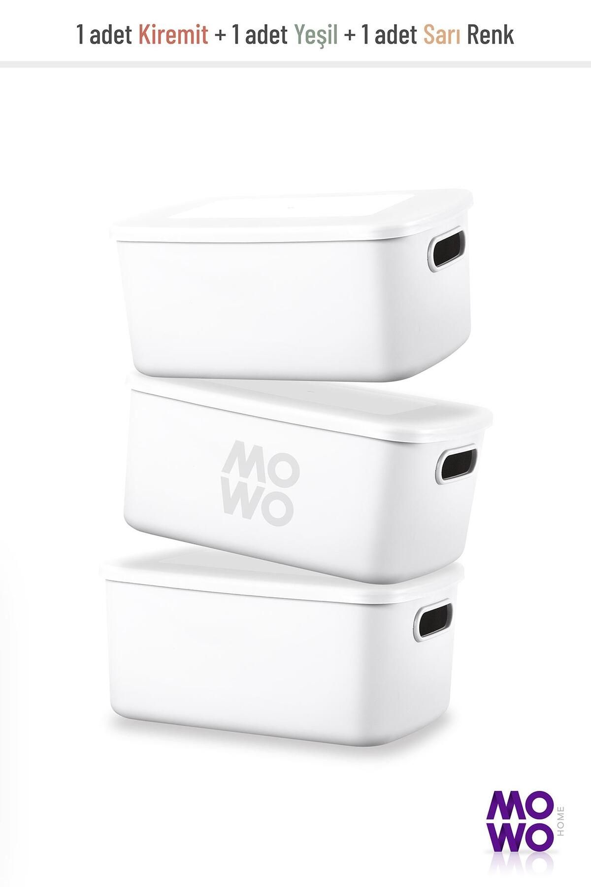 Mowo Home-Retro Box Set of 3 White 3.5 Lt - Organizer Storage Box with Lid, Organizer 2